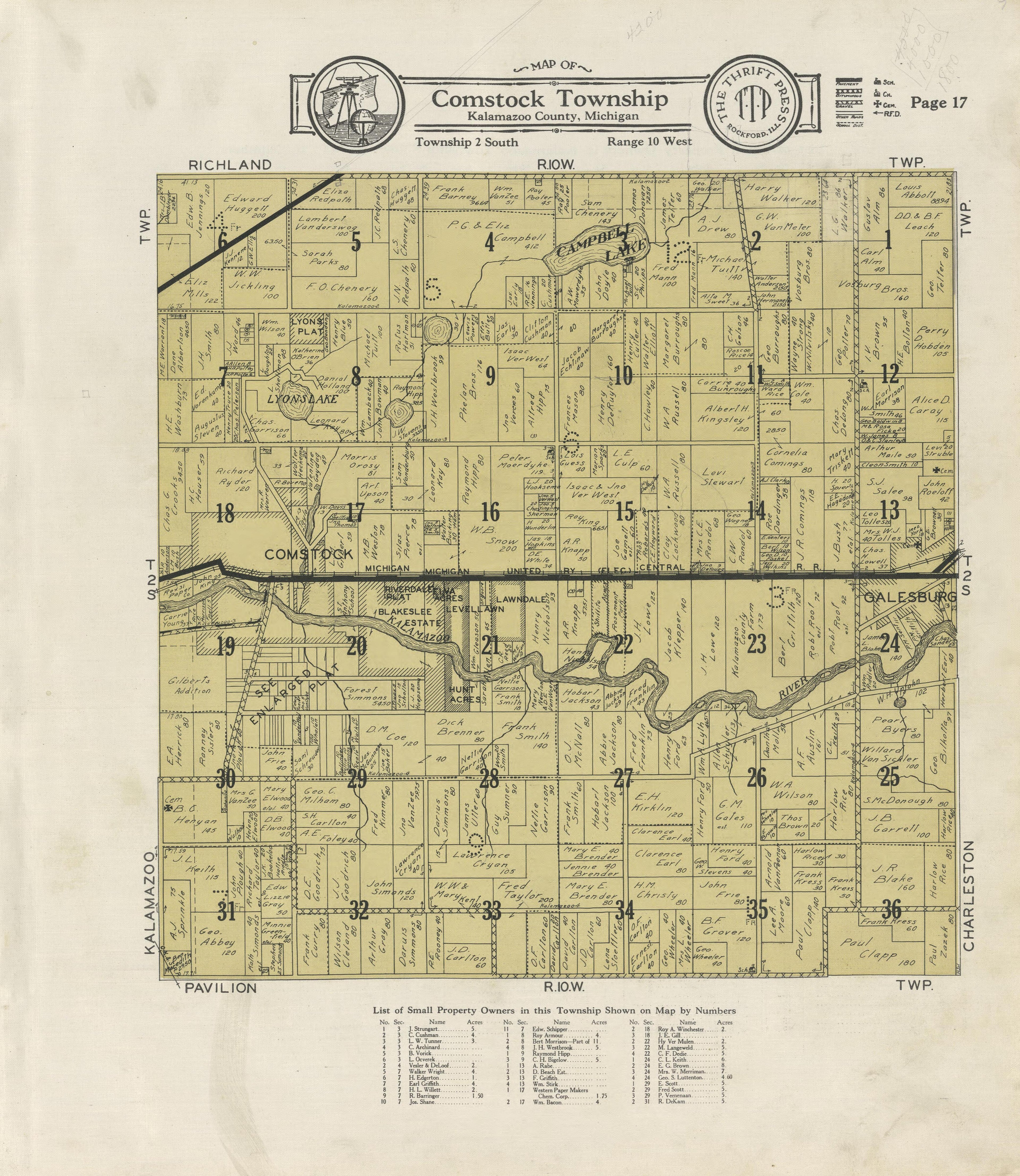 Map of Comstock Township from Plat Book of Kalamazoo County, Michigan : Compiled from Surveys and the Public Records of Kalamazoo County, Michigan 1928 by Relic Map Company