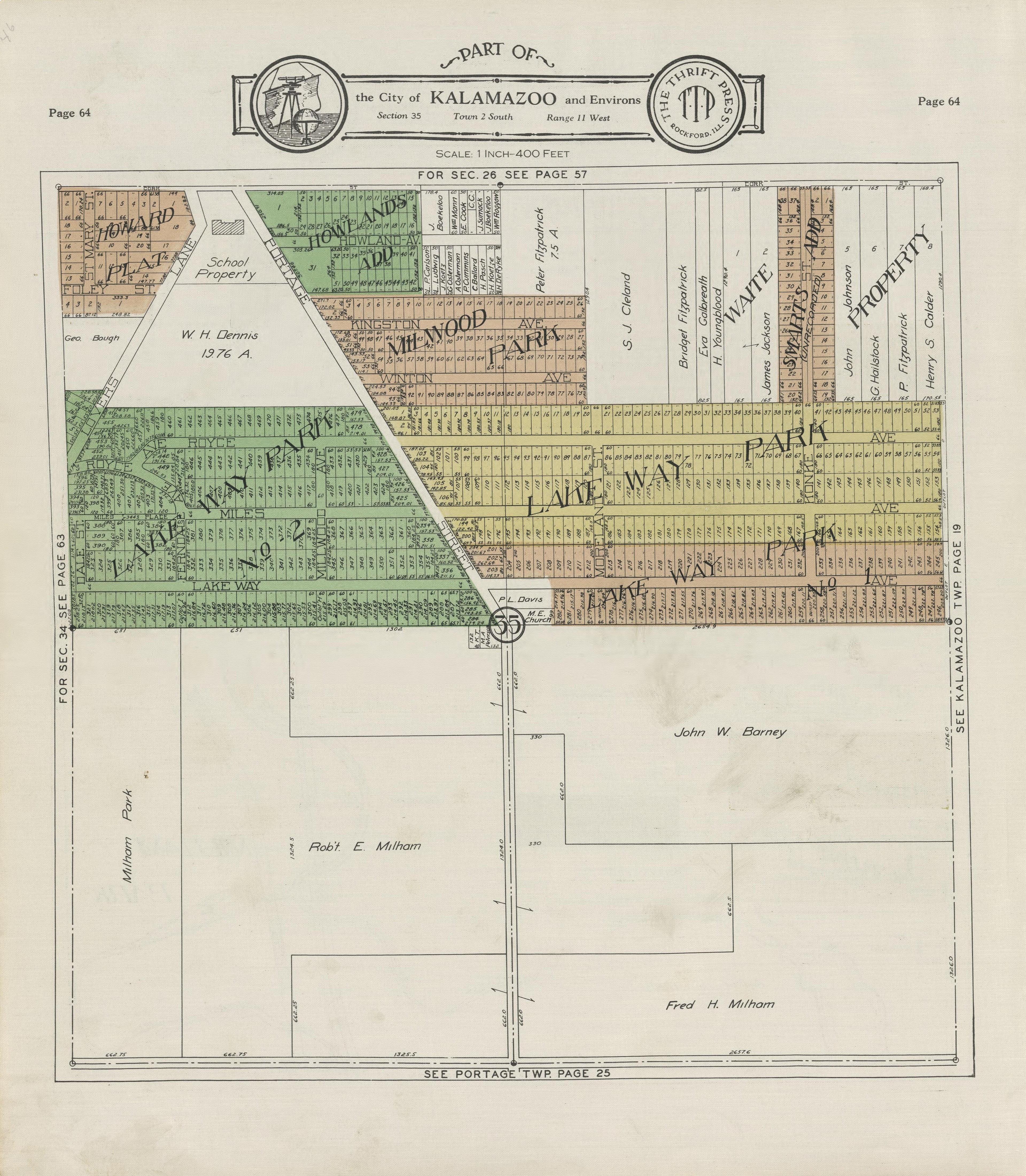 Part of the City of Kalamazoo from Plat Book of Kalamazoo County, Michigan : Compiled from Surveys and the Public Records of Kalamazoo County, Michigan 1928 by Relic Map Company