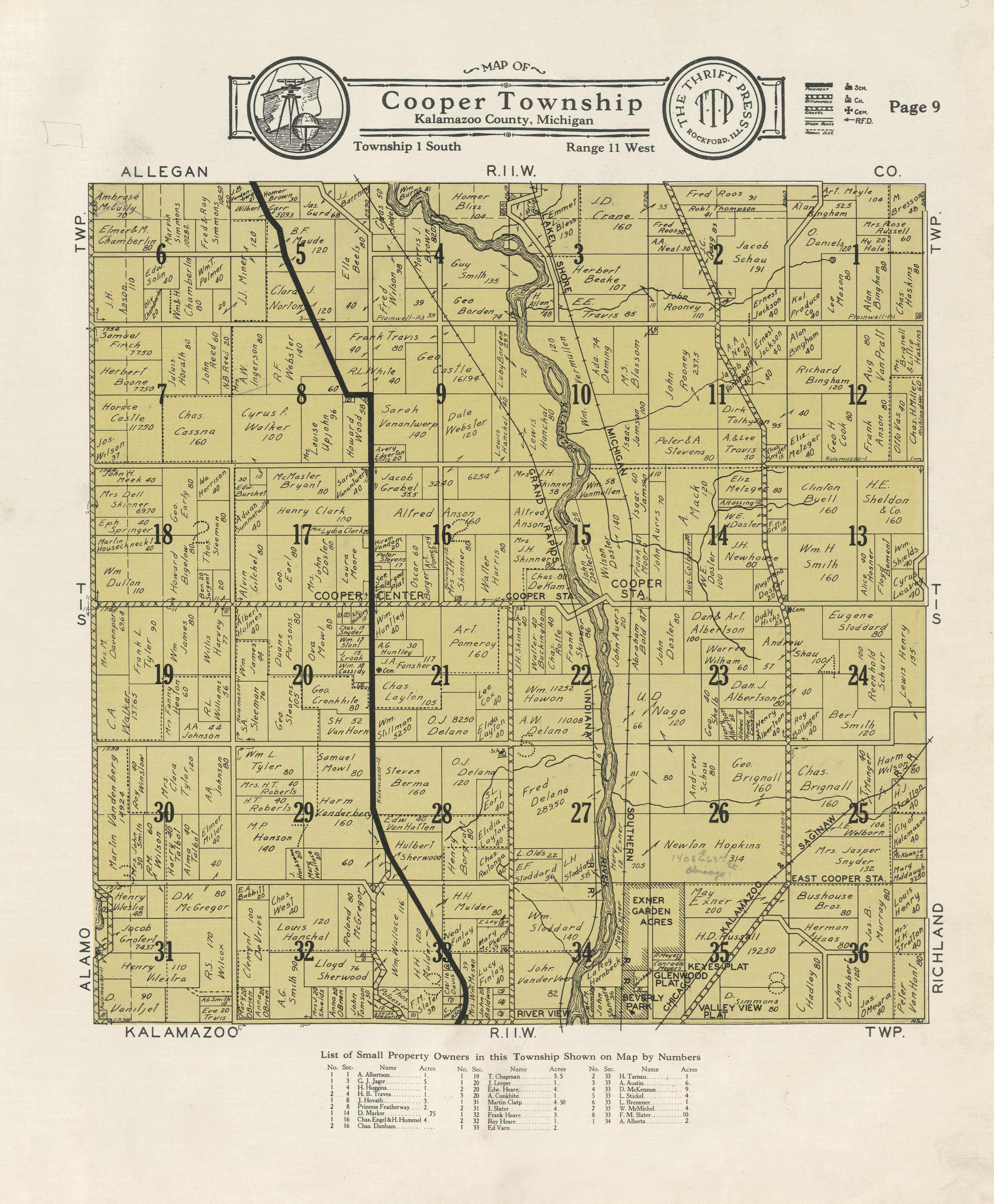 Map of Cooper Township from Plat Book of Kalamazoo County, Michigan : Compiled from Surveys and the Public Records of Kalamazoo County, Michigan 1928 by Relic Map Company