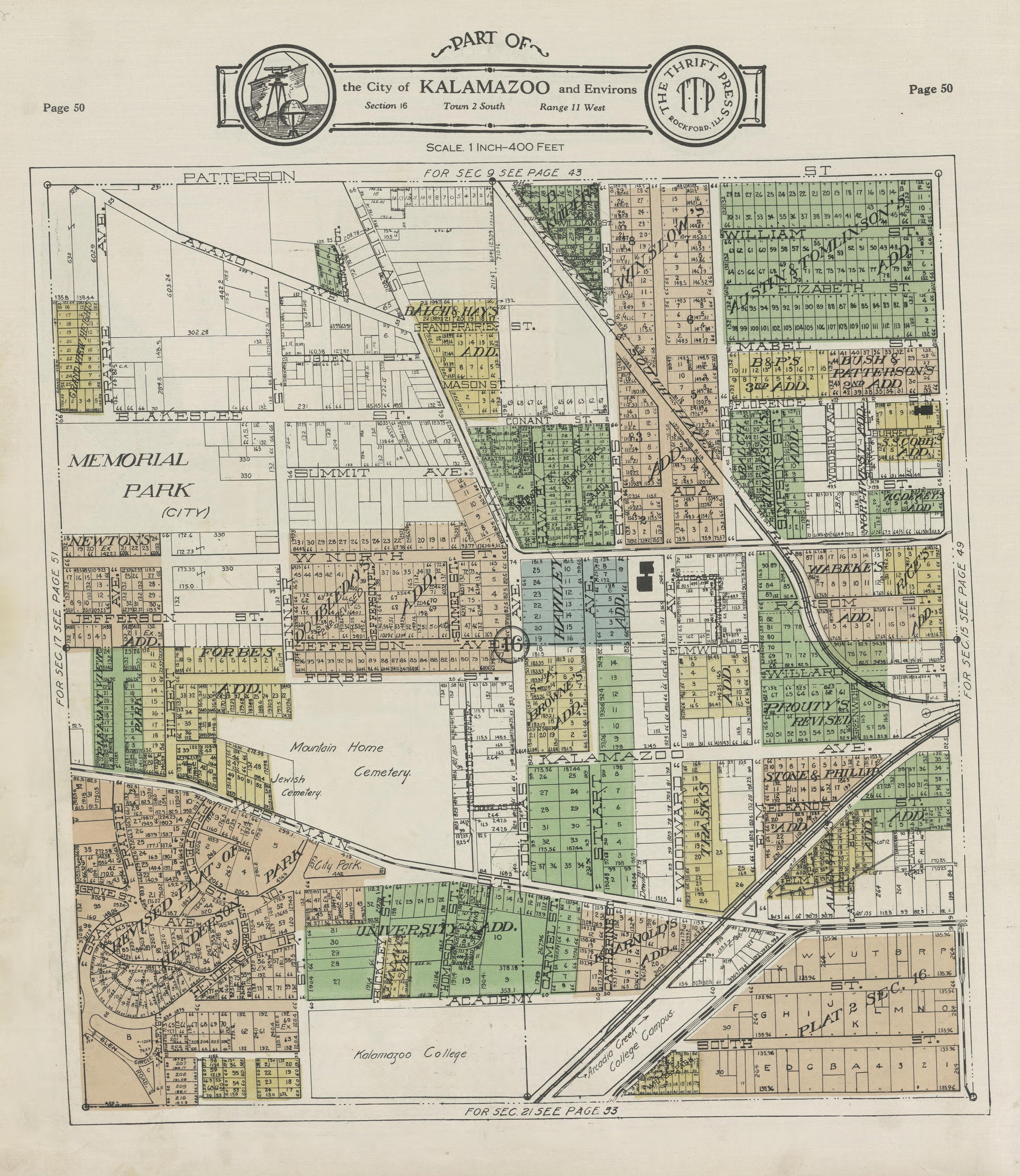 Part of the City of Kalamazoo from Plat Book of Kalamazoo County, Michigan : Compiled from Surveys and the Public Records of Kalamazoo County, Michigan 1928 by Relic Map Company