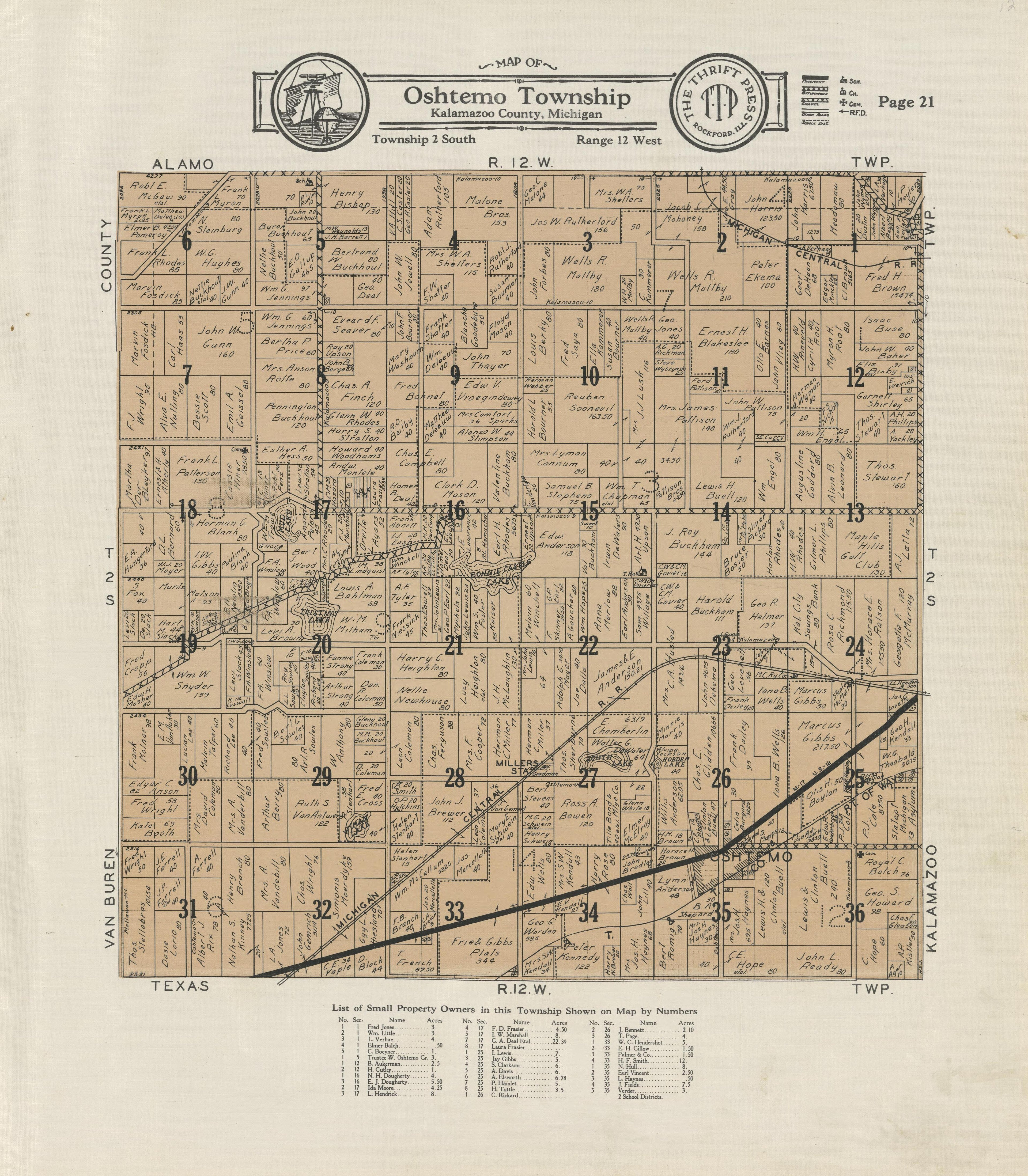 Map of Oshtemo Township from Plat Book of Kalamazoo County, Michigan : Compiled from Surveys and the Public Records of Kalamazoo County, Michigan 1928 by Relic Map Company