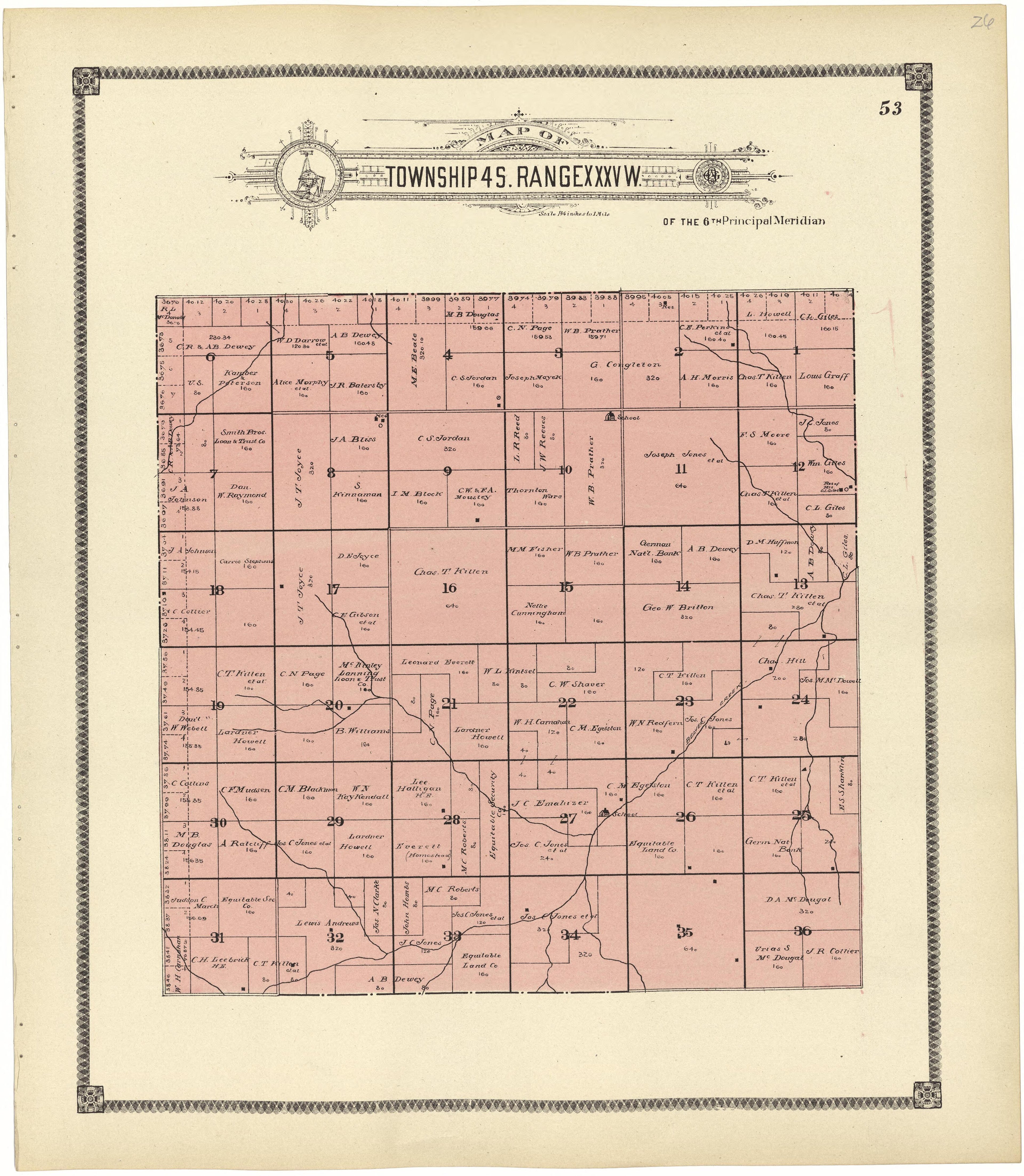 Map of Township 4 S. Range XXXV W. from Standard Atlas of Rawlins County, Kansas : Including a Plat Book of the Villages, Cities and Townships of the County, Map of the State, United States and World, Patrons Directory, Reference Business … 1906 by Relic Map Company