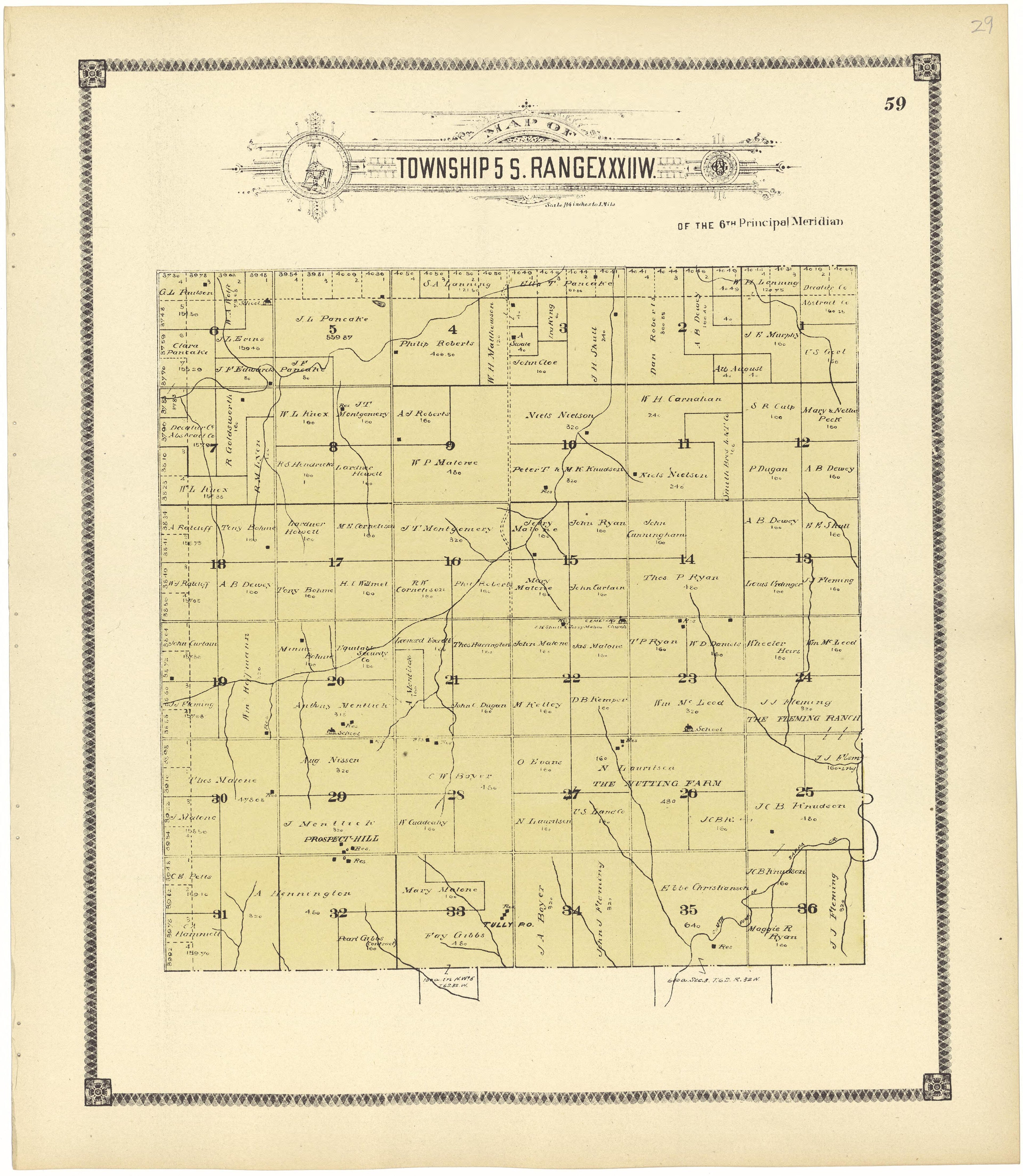 Map of Township 5 S. Range XXXII W. from Standard Atlas of Rawlins County, Kansas : Including a Plat Book of the Villages, Cities and Townships of the County, Map of the State, United States and World, Patrons Directory, Reference Business … 1906 by Relic Map Company