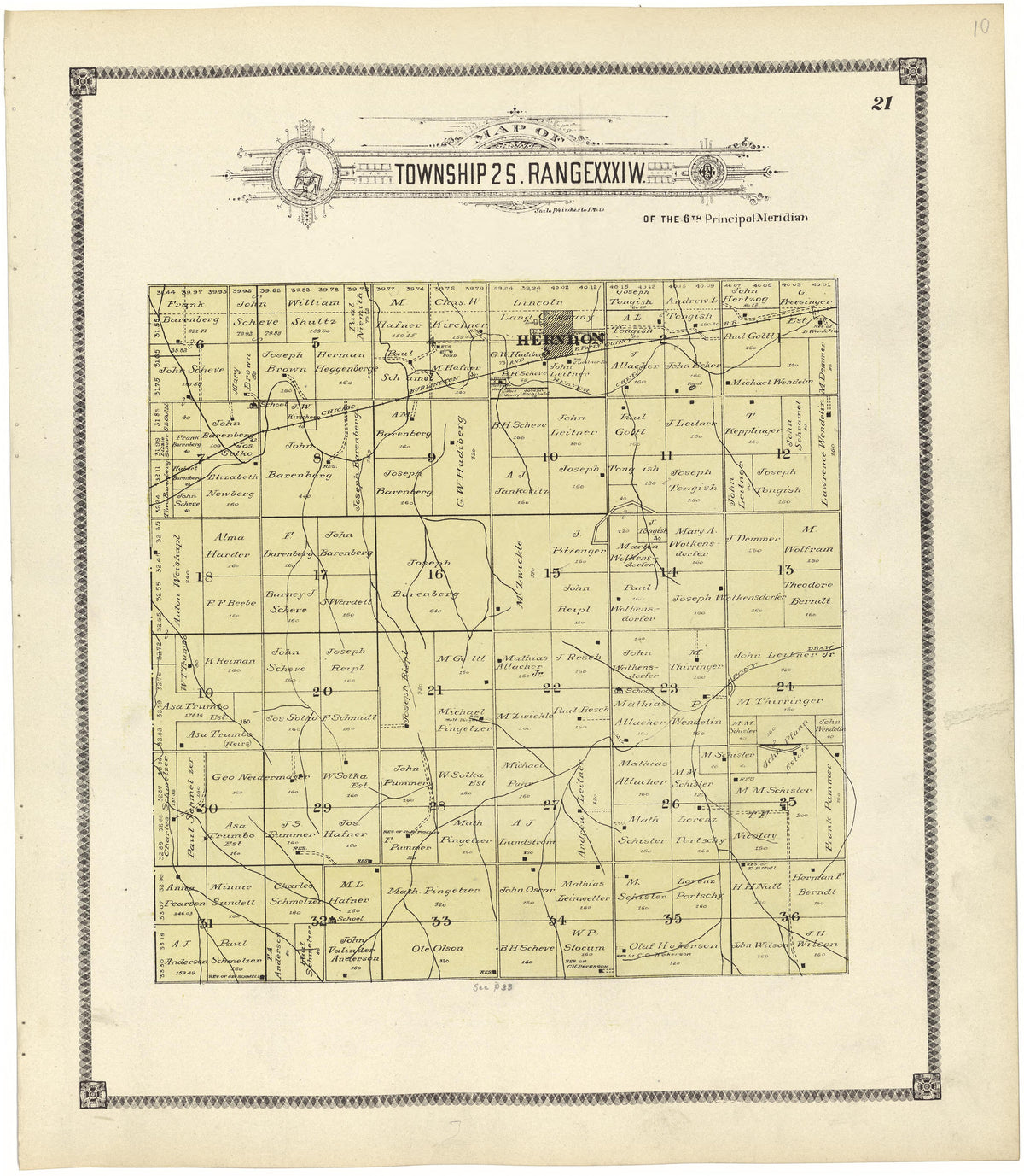 Map of Township 2 S. Range XXXI W. from Standard Atlas of Rawlins County, Kansas : Including a Plat Book of the Villages, Cities and Townships of the County, Map of the State, United States and World, Patrons Directory, Reference Business … 1906 by Relic Map Company