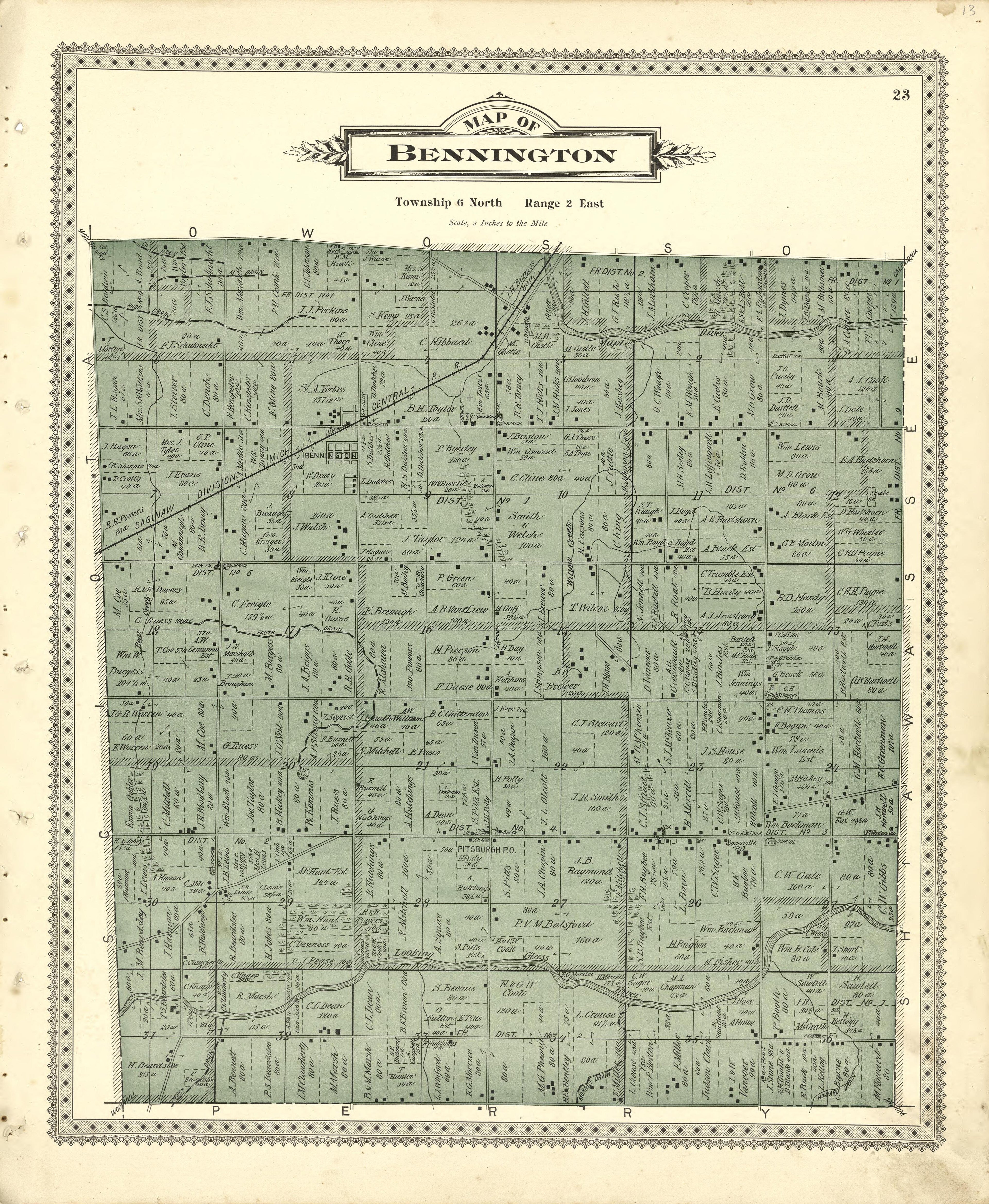 Map of Bennington from Illustrated Atlas of Shiawassee County, Michigan : Compiled and Published from Recent Surveys, Official Records and Personal Examinations : Including Brief Biographical Sketches of Enterprising Citizens 1895 by Relic Map Company