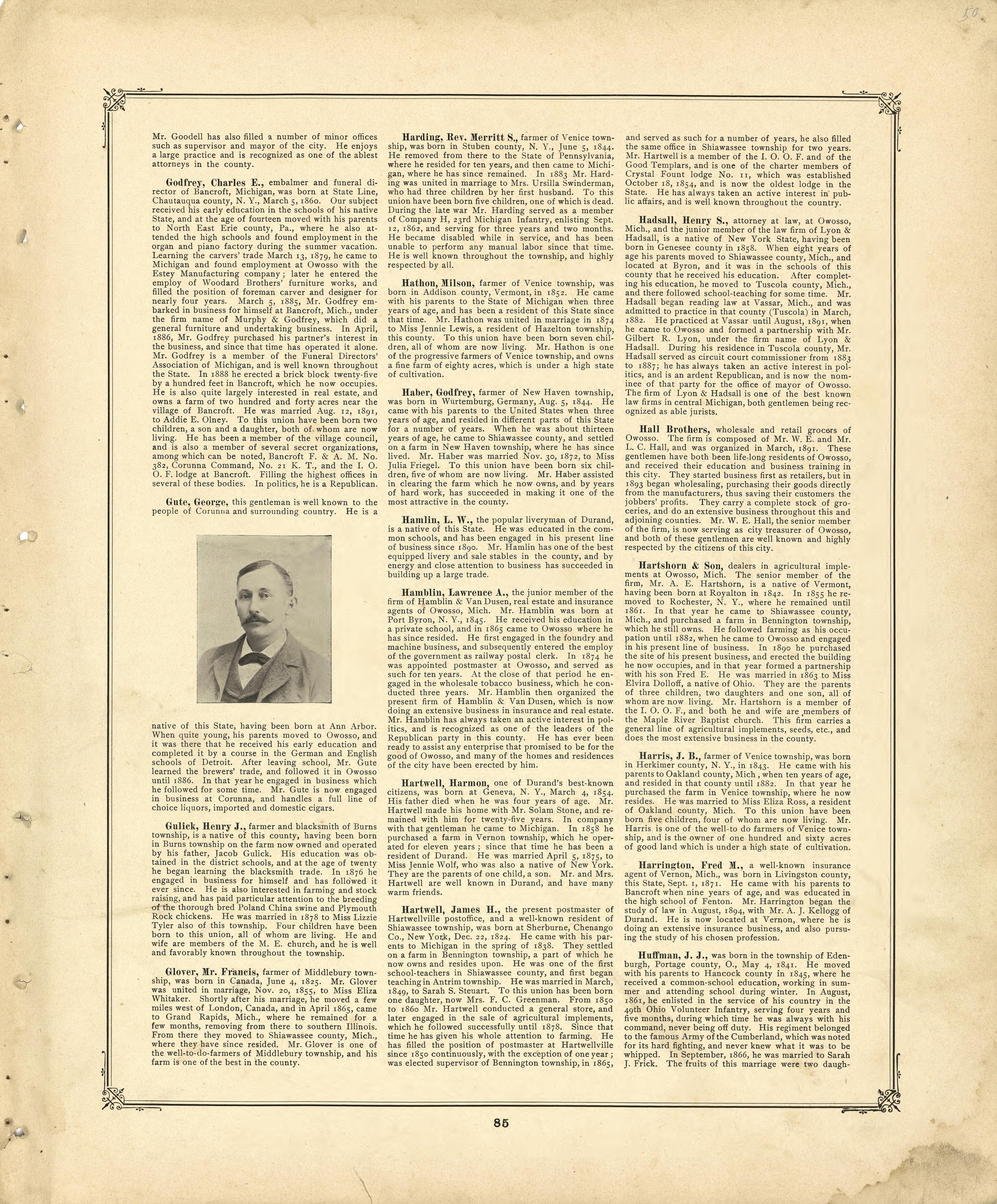 Biographies Continued from Illustrated Atlas of Shiawassee County, Michigan : Compiled and Published from Recent Surveys, Official Records and Personal Examinations : Including Brief Biographical Sketches of Enterprising Citizens 1895 by Relic Map Company