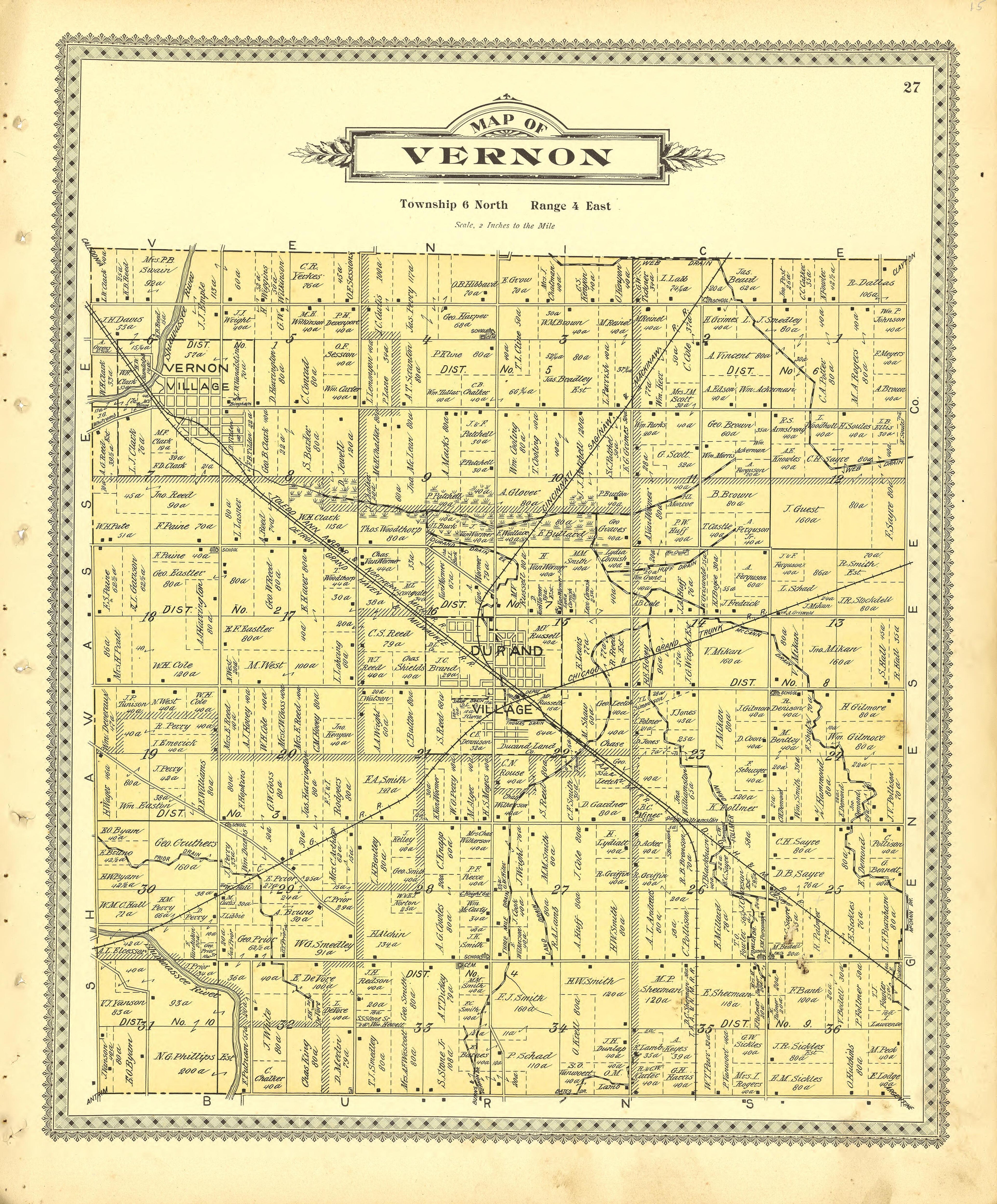 Map of Vernon from Illustrated Atlas of Shiawassee County, Michigan : Compiled and Published from Recent Surveys, Official Records and Personal Examinations : Including Brief Biographical Sketches of Enterprising Citizens 1895 by Relic Map Company