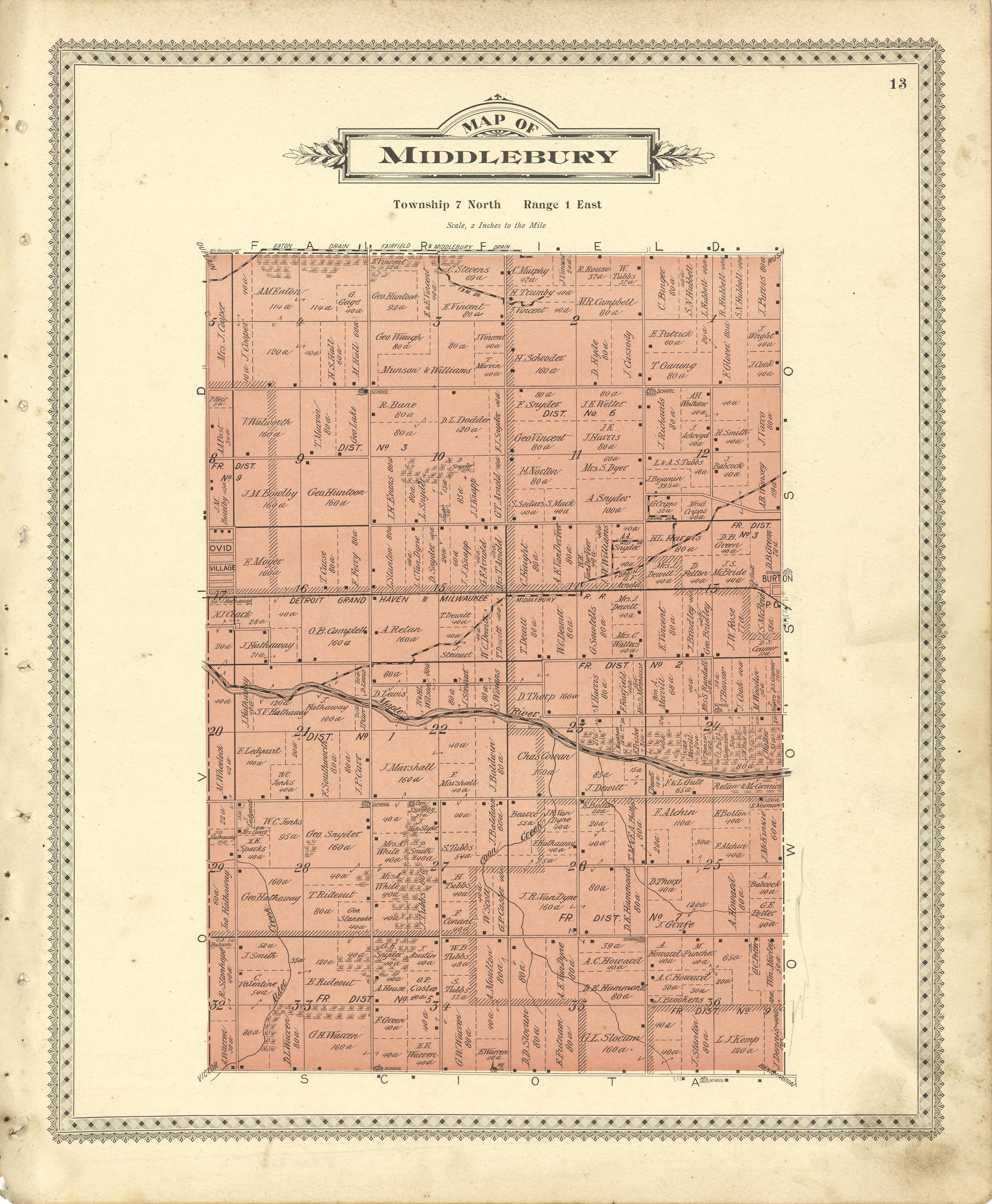 Map of Middlebury from Illustrated Atlas of Shiawassee County, Michigan : Compiled and Published from Recent Surveys, Official Records and Personal Examinations : Including Brief Biographical Sketches of Enterprising Citizens 1895 by Relic Map Company