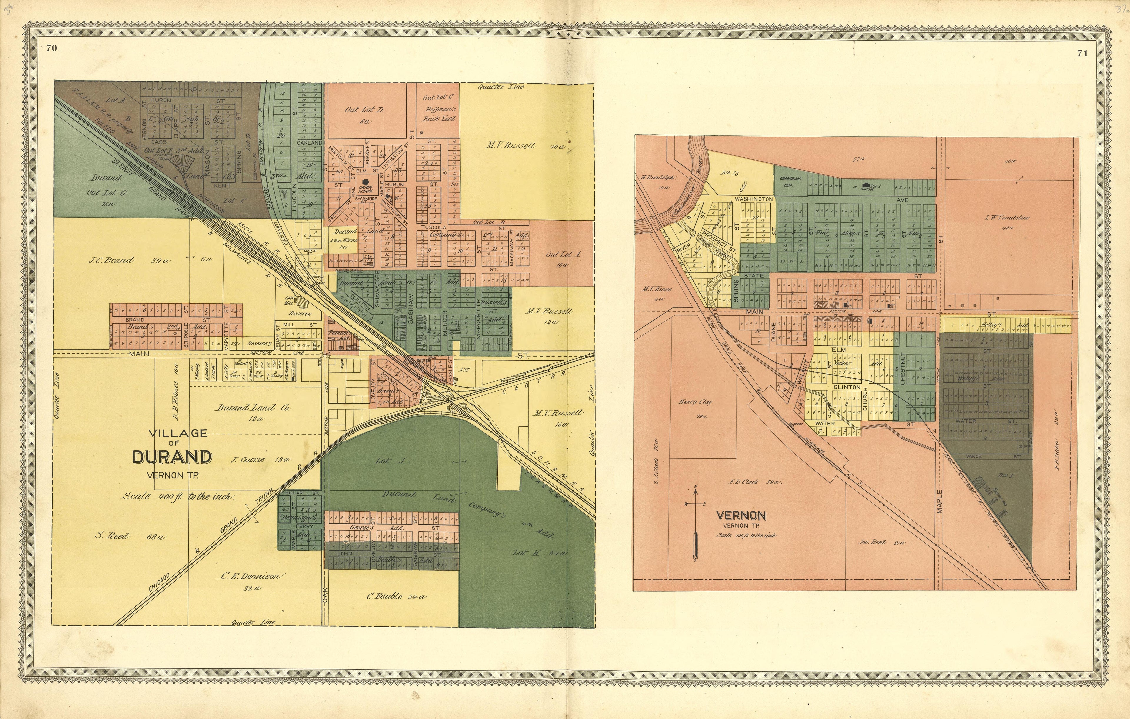 Village of Durand; Vernon from Illustrated Atlas of Shiawassee County, Michigan : Compiled and Published from Recent Surveys, Official Records and Personal Examinations : Including Brief Biographical Sketches of Enterprising Citizens 1895 by Relic Map Company