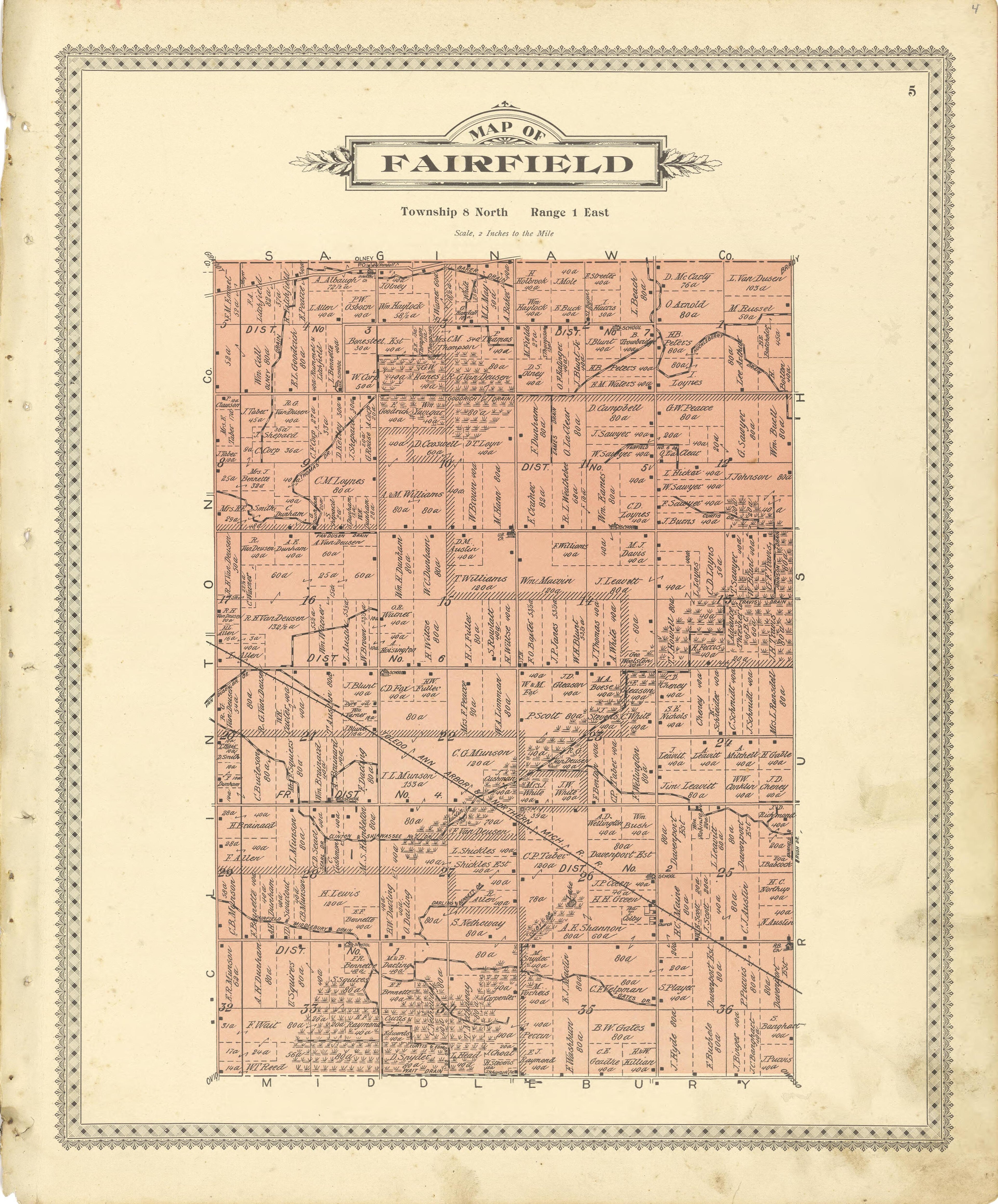 Map of Fairfield from Illustrated Atlas of Shiawassee County, Michigan : Compiled and Published from Recent Surveys, Official Records and Personal Examinations : Including Brief Biographical Sketches of Enterprising Citizens 1895 by Relic Map Company