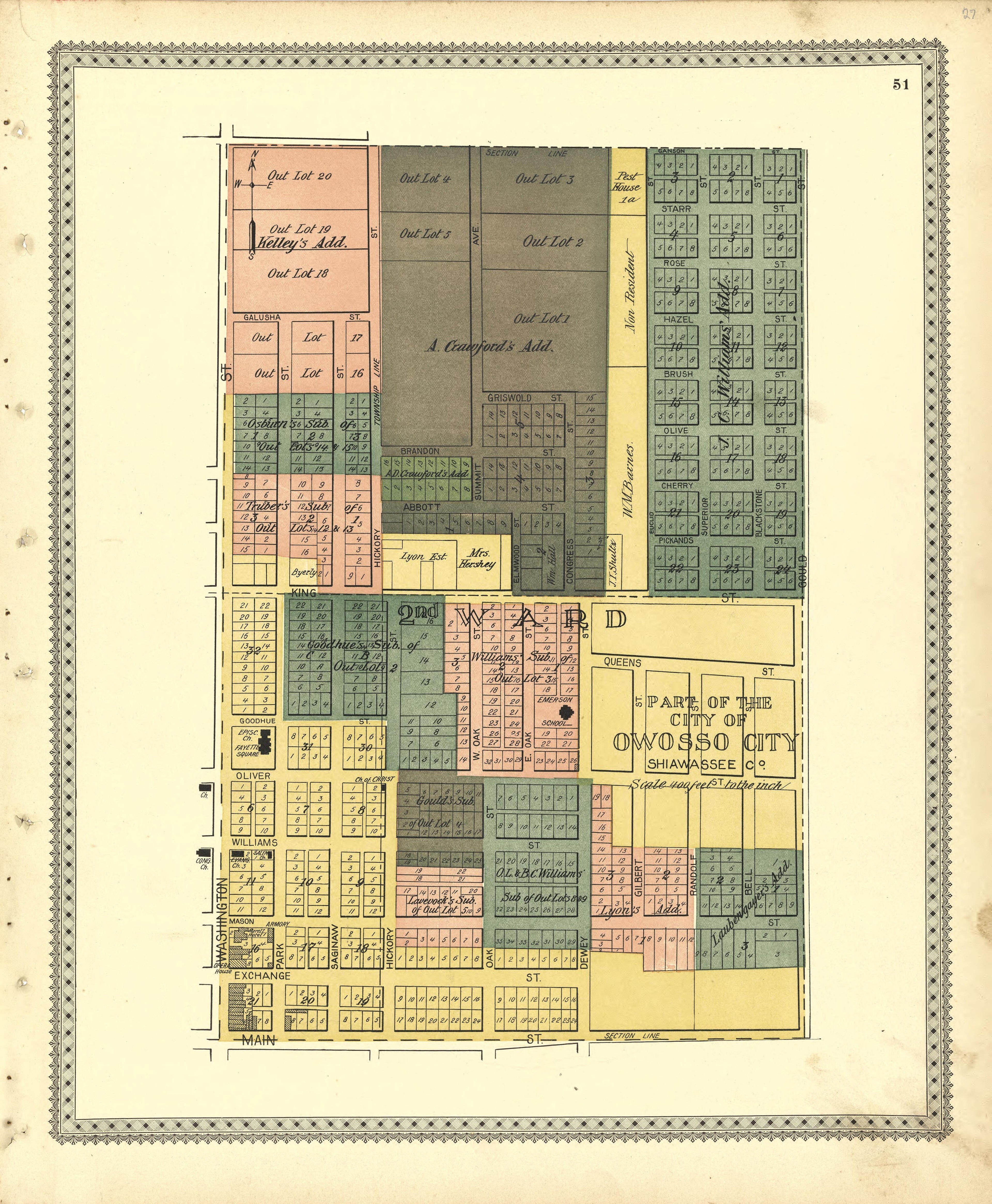 Part of the City of Owosso Shiawassee County Mich from Illustrated Atlas of Shiawassee County, Michigan : Compiled and Published from Recent Surveys, Official Records and Personal Examinations : Including Brief Biographical Sketches of Enterprising Ci... by Relic Map Company