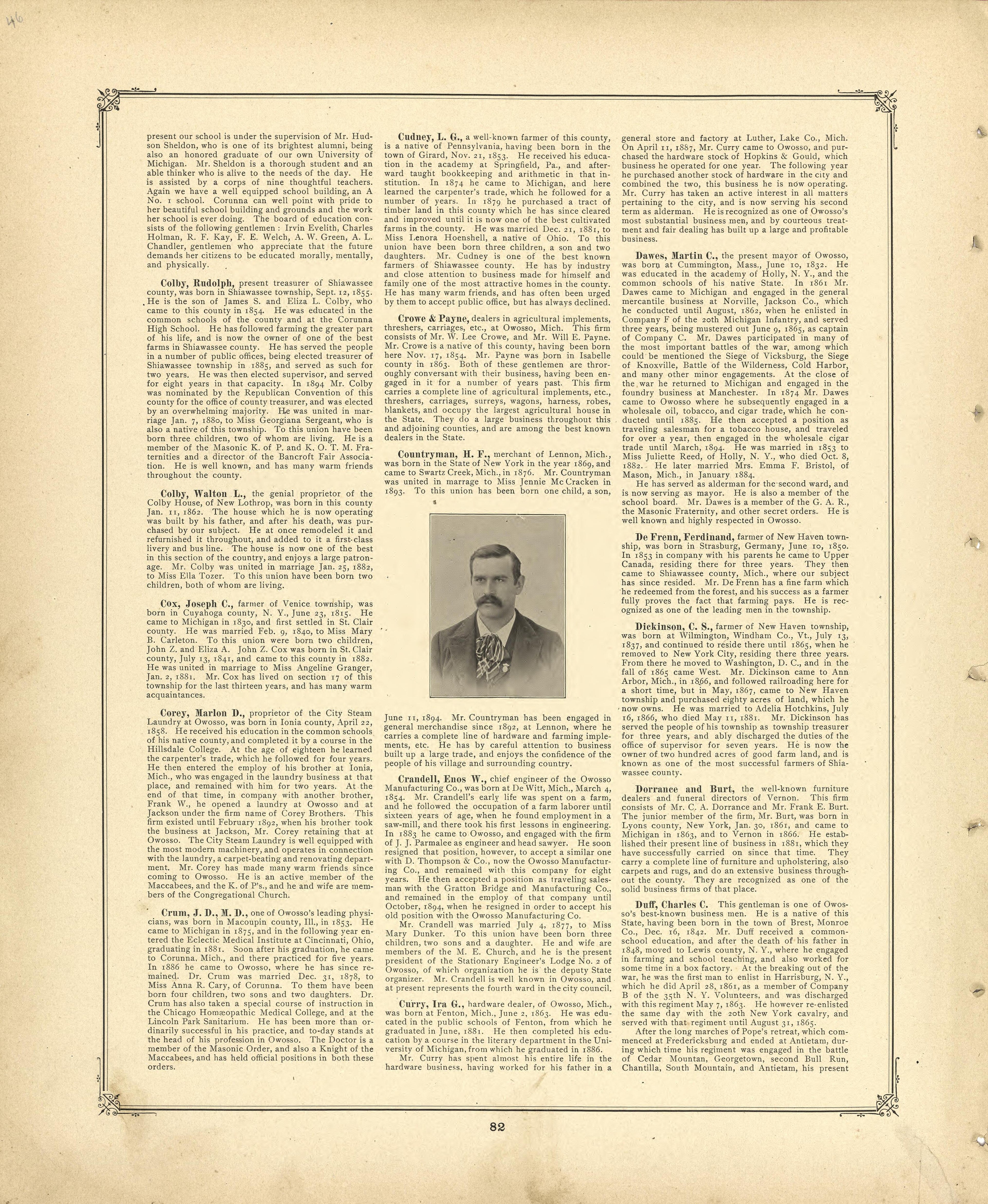 Biographies Continued from Illustrated Atlas of Shiawassee County, Michigan : Compiled and Published from Recent Surveys, Official Records and Personal Examinations : Including Brief Biographical Sketches of Enterprising Citizens 1895 by Relic Map Company