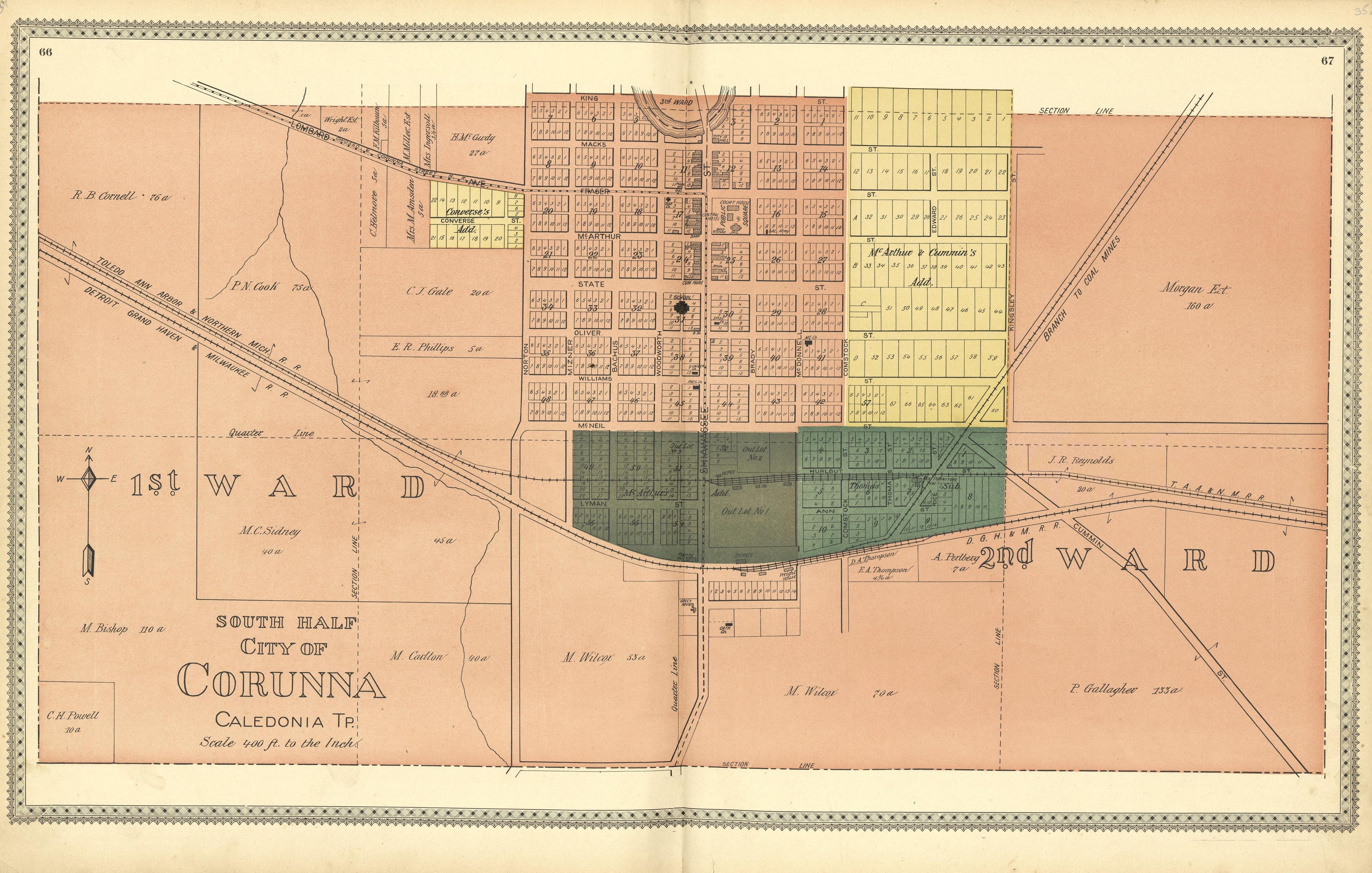 North of the City of Corunna Caledonia TP from Illustrated Atlas of Shiawassee County, Michigan : Compiled and Published from Recent Surveys, Official Records and Personal Examinations : Including Brief Biographical Sketches of Enterprising Citizens 1895 by Relic Map Company