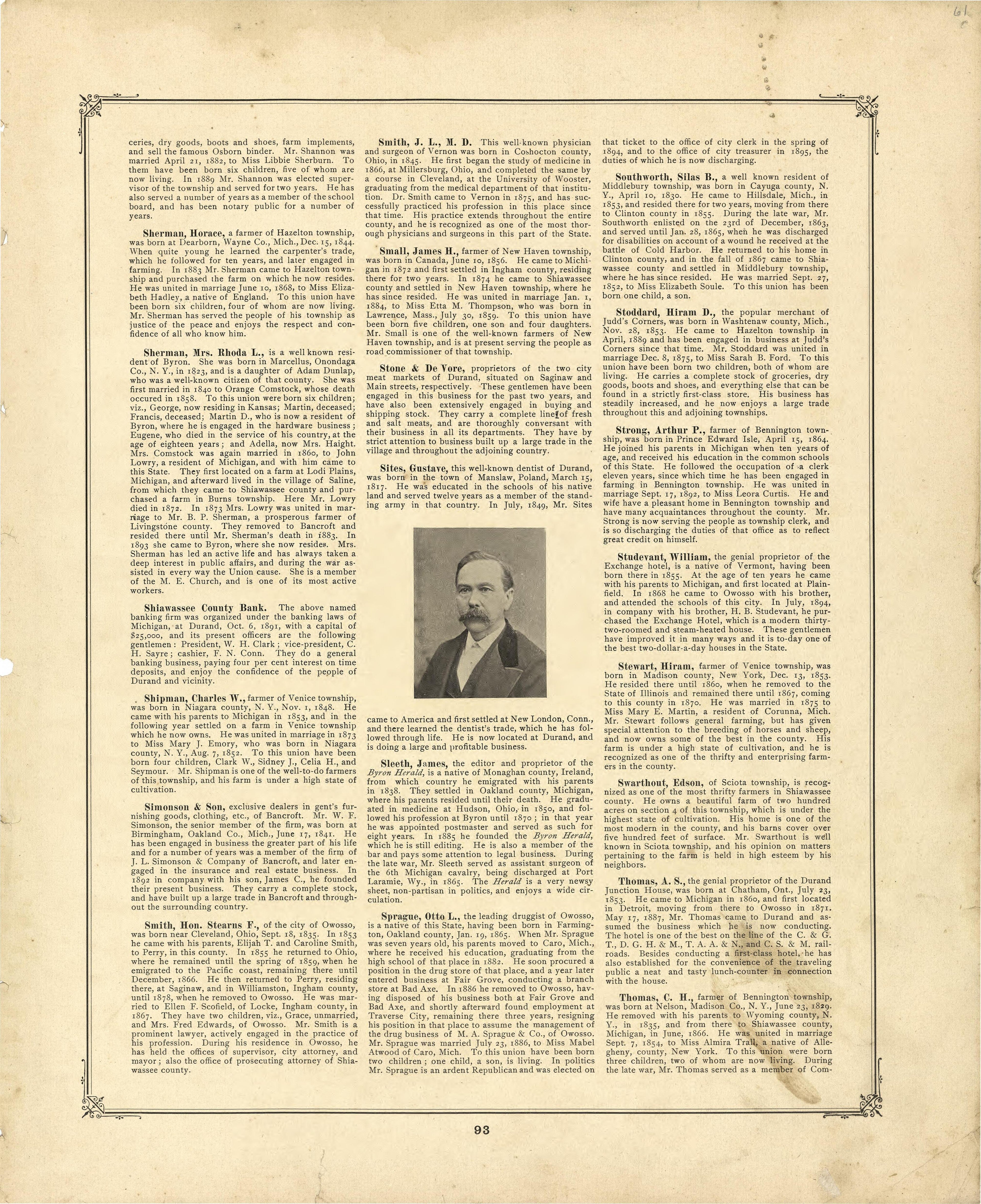 Biographies Continued from Illustrated Atlas of Shiawassee County, Michigan : Compiled and Published from Recent Surveys, Official Records and Personal Examinations : Including Brief Biographical Sketches of Enterprising Citizens 1895 by Relic Map Company