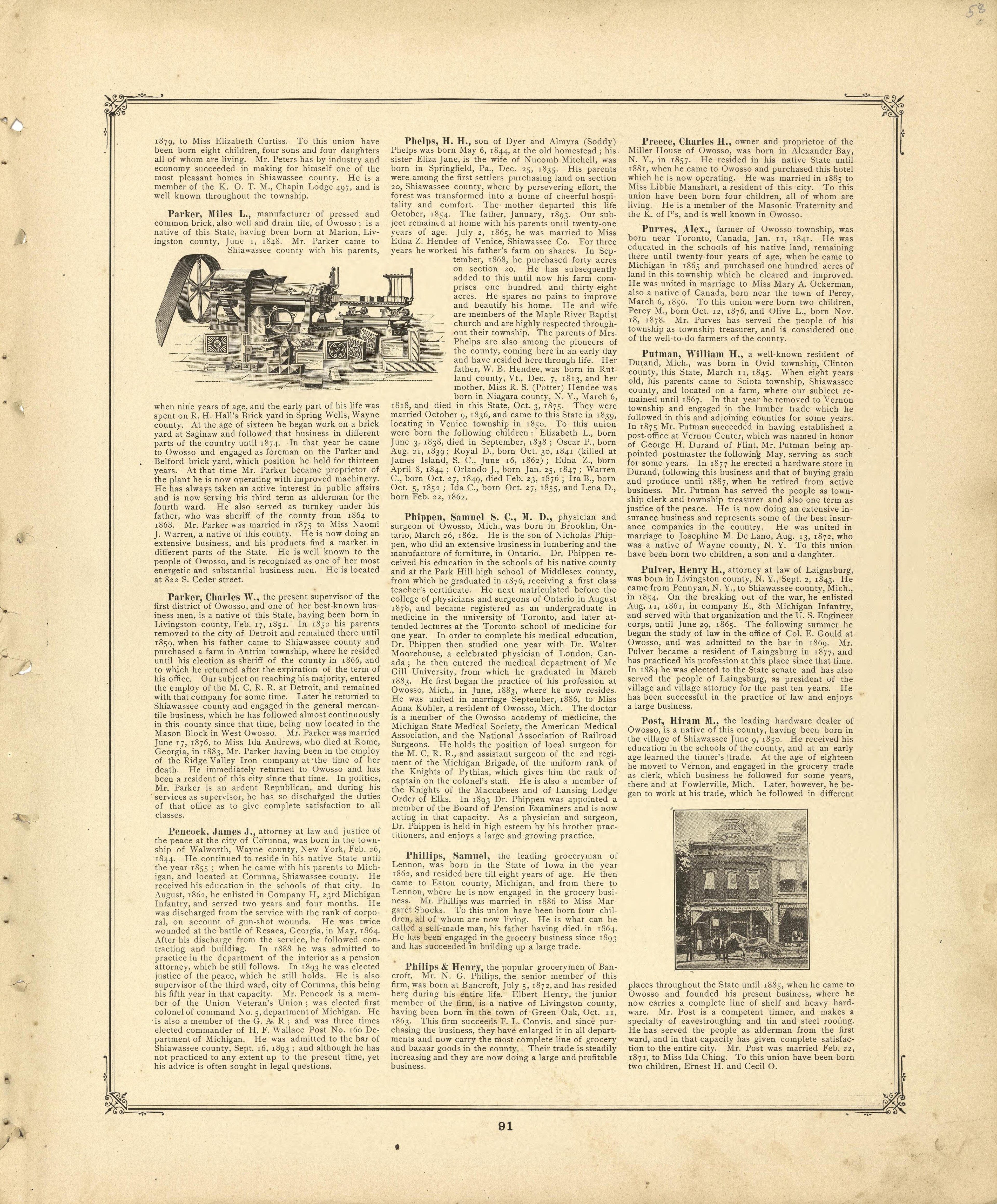 Biographies Continued from Illustrated Atlas of Shiawassee County, Michigan : Compiled and Published from Recent Surveys, Official Records and Personal Examinations : Including Brief Biographical Sketches of Enterprising Citizens 1895 by Relic Map Company