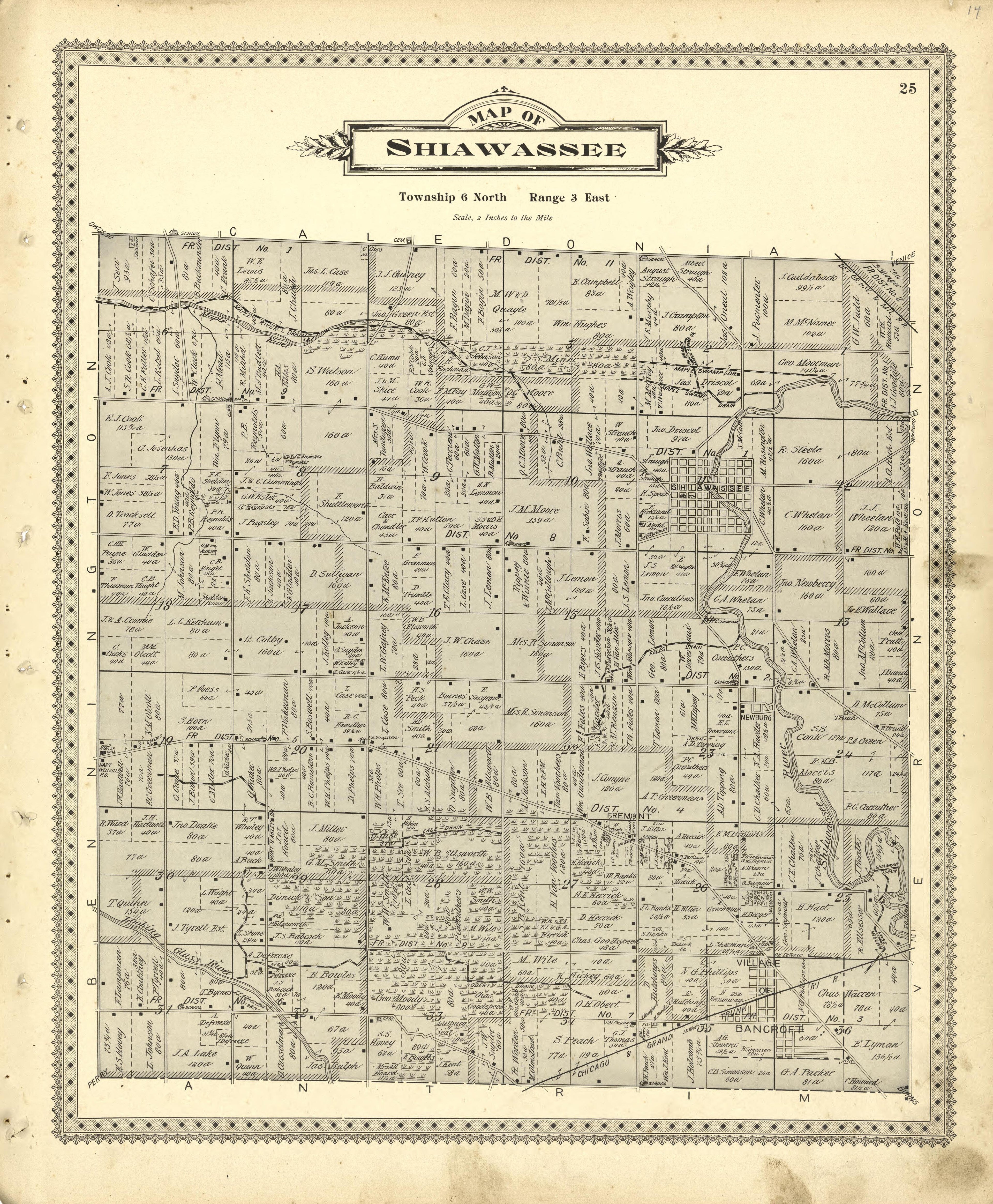 Map of Shiawassee from Illustrated Atlas of Shiawassee County, Michigan : Compiled and Published from Recent Surveys, Official Records and Personal Examinations : Including Brief Biographical Sketches of Enterprising Citizens 1895 by Relic Map Company