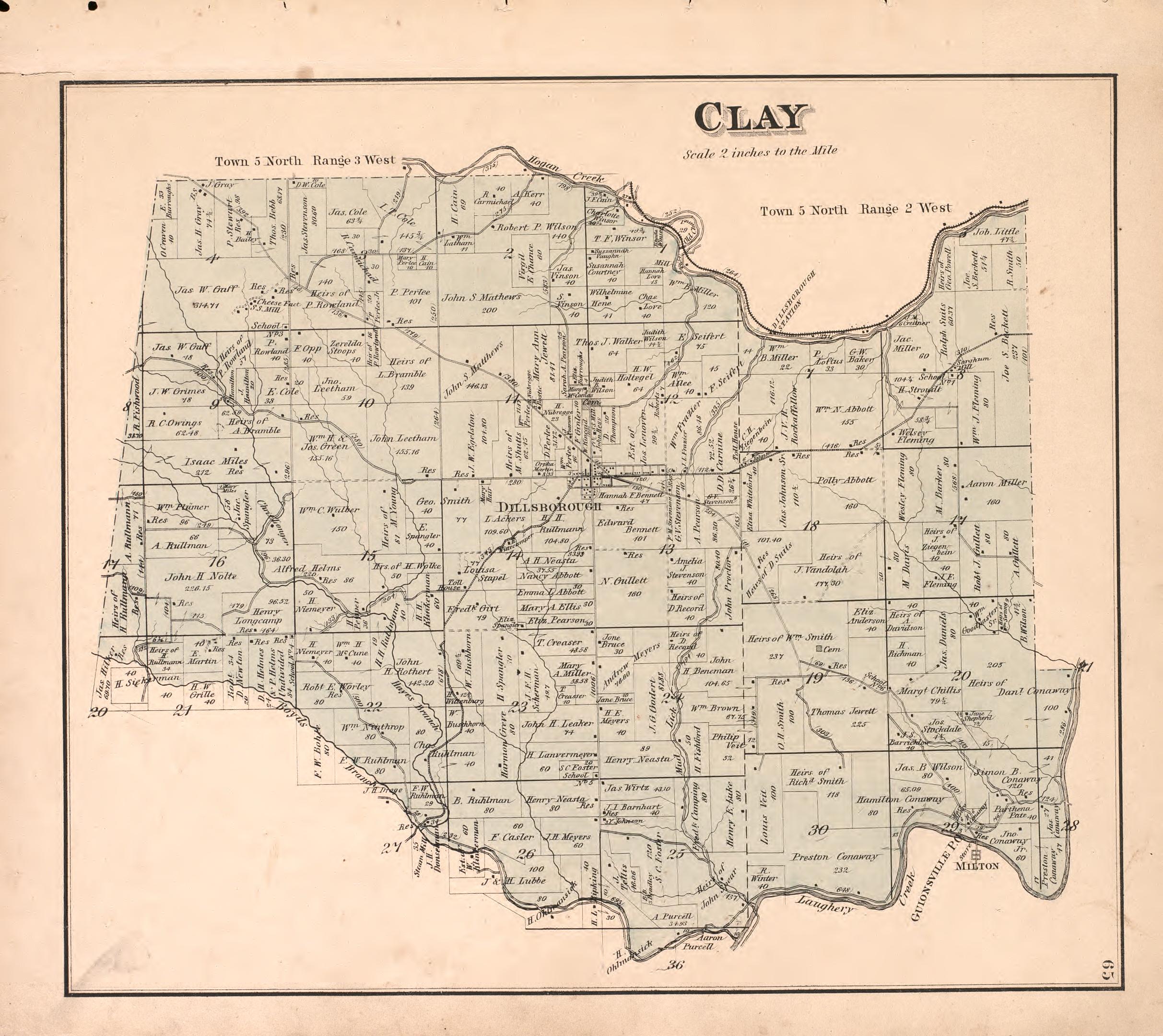 Clay from Atlas of Dearborn County, Indiana : to Which Is Added a Map of the State of Indiana, Also an Outline and Rail Road Map of the United States 1875 by Relic Map Company