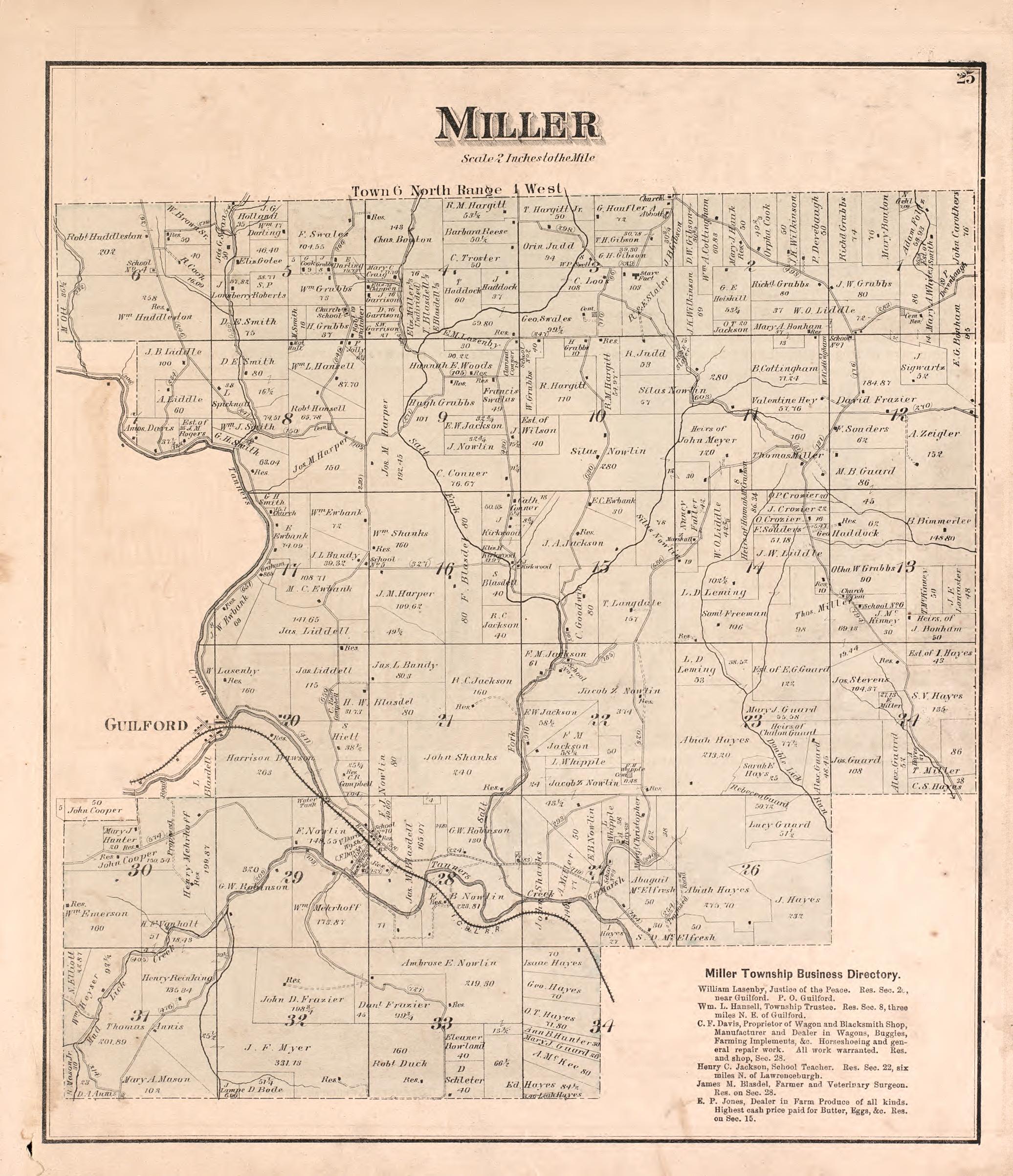 Miller from Atlas of Dearborn County, Indiana : to Which Is Added a Map of the State of Indiana, Also an Outline and Rail Road Map of the United States 1875 by Relic Map Company