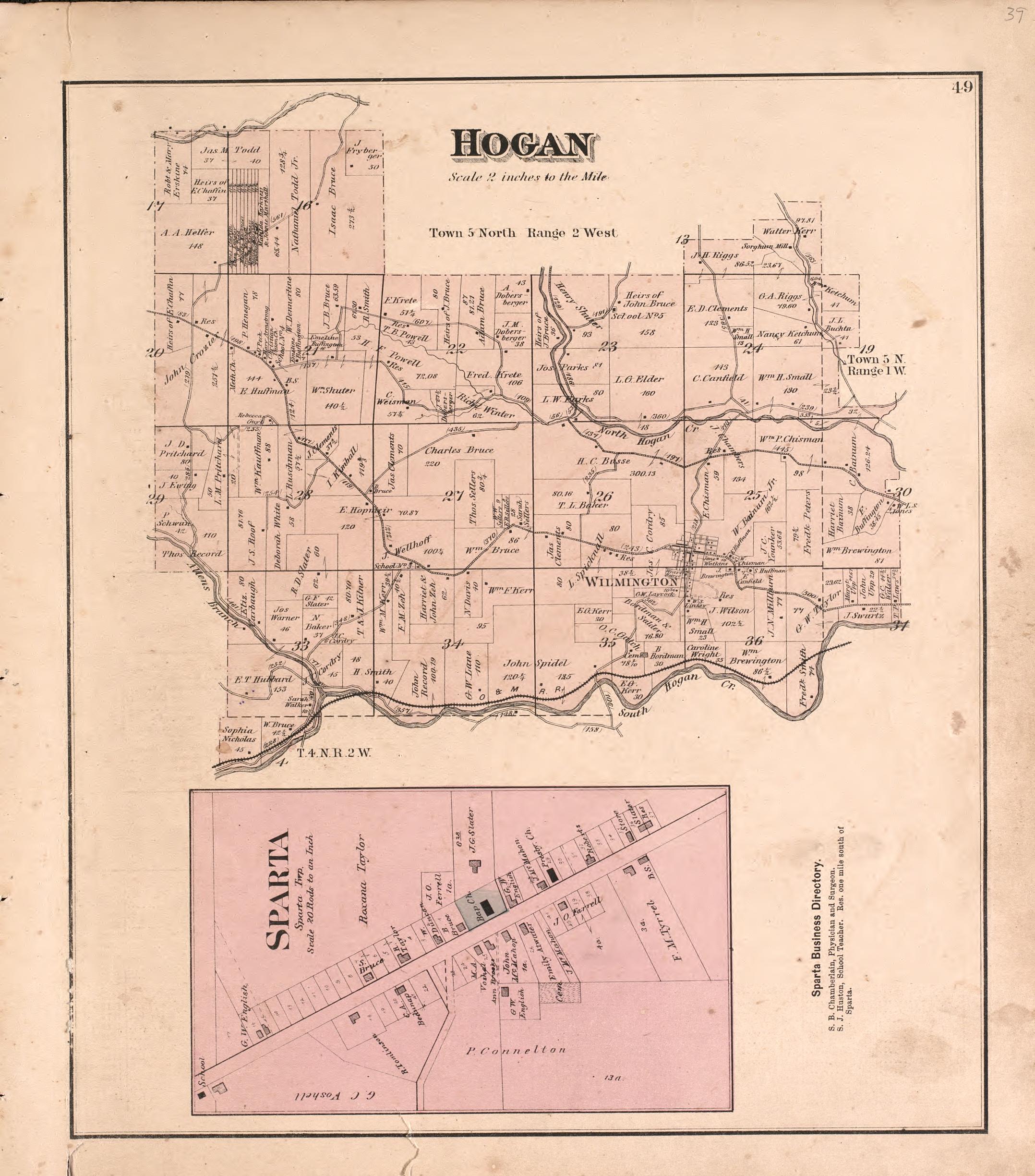 Hogan from Atlas of Dearborn County, Indiana : to Which Is Added a Map of the State of Indiana, Also an Outline and Rail Road Map of the United States 1875 by Relic Map Company