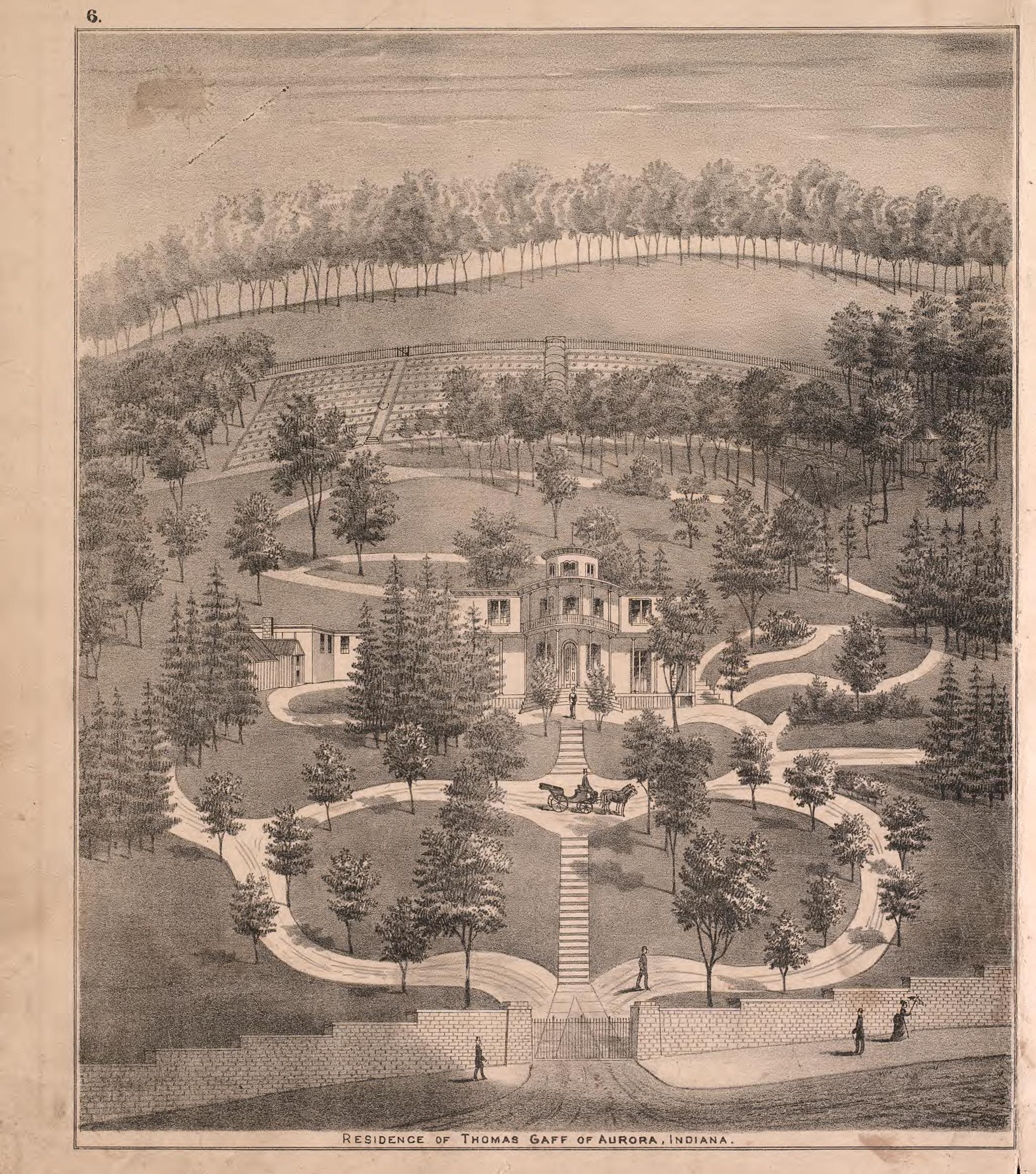 View of Gaff Residence from Atlas of Dearborn County, Indiana : to Which Is Added a Map of the State of Indiana, Also an Outline and Rail Road Map of the United States 1875 by Relic Map Company