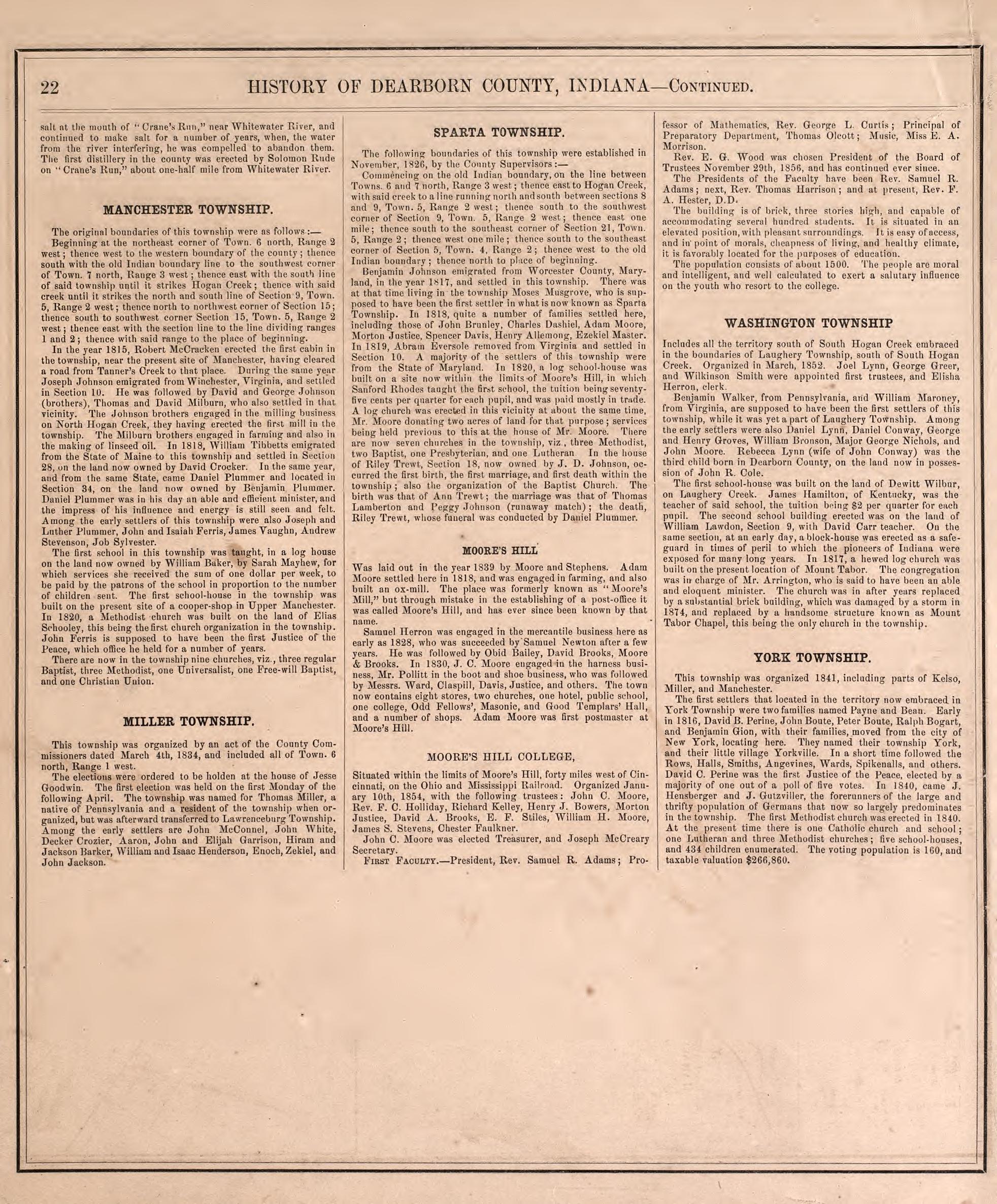 History of Dearborn County--continued from Atlas of Dearborn County, Indiana : to Which Is Added a Map of the State of Indiana, Also an Outline and Rail Road Map of the United States 1875 by Relic Map Company
