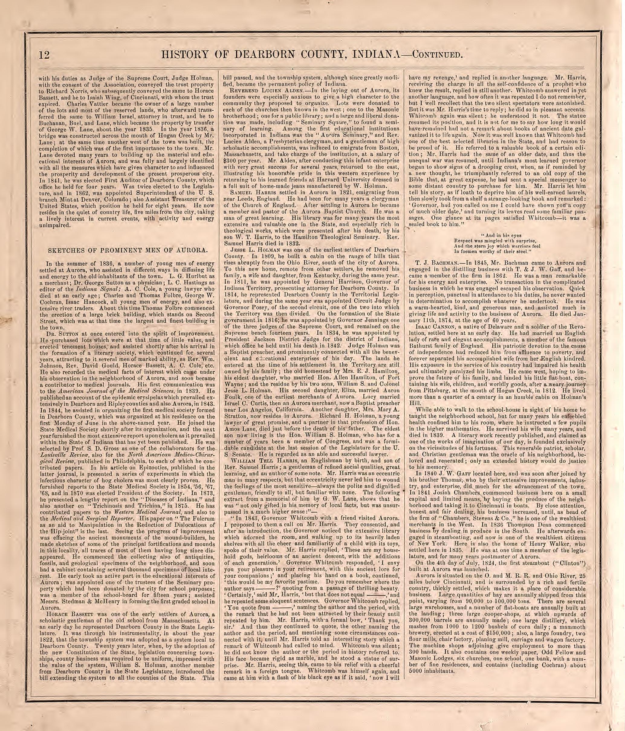 History of Dearborn County--continued from Atlas of Dearborn County, Indiana : to Which Is Added a Map of the State of Indiana, Also an Outline and Rail Road Map of the United States 1875 by Relic Map Company