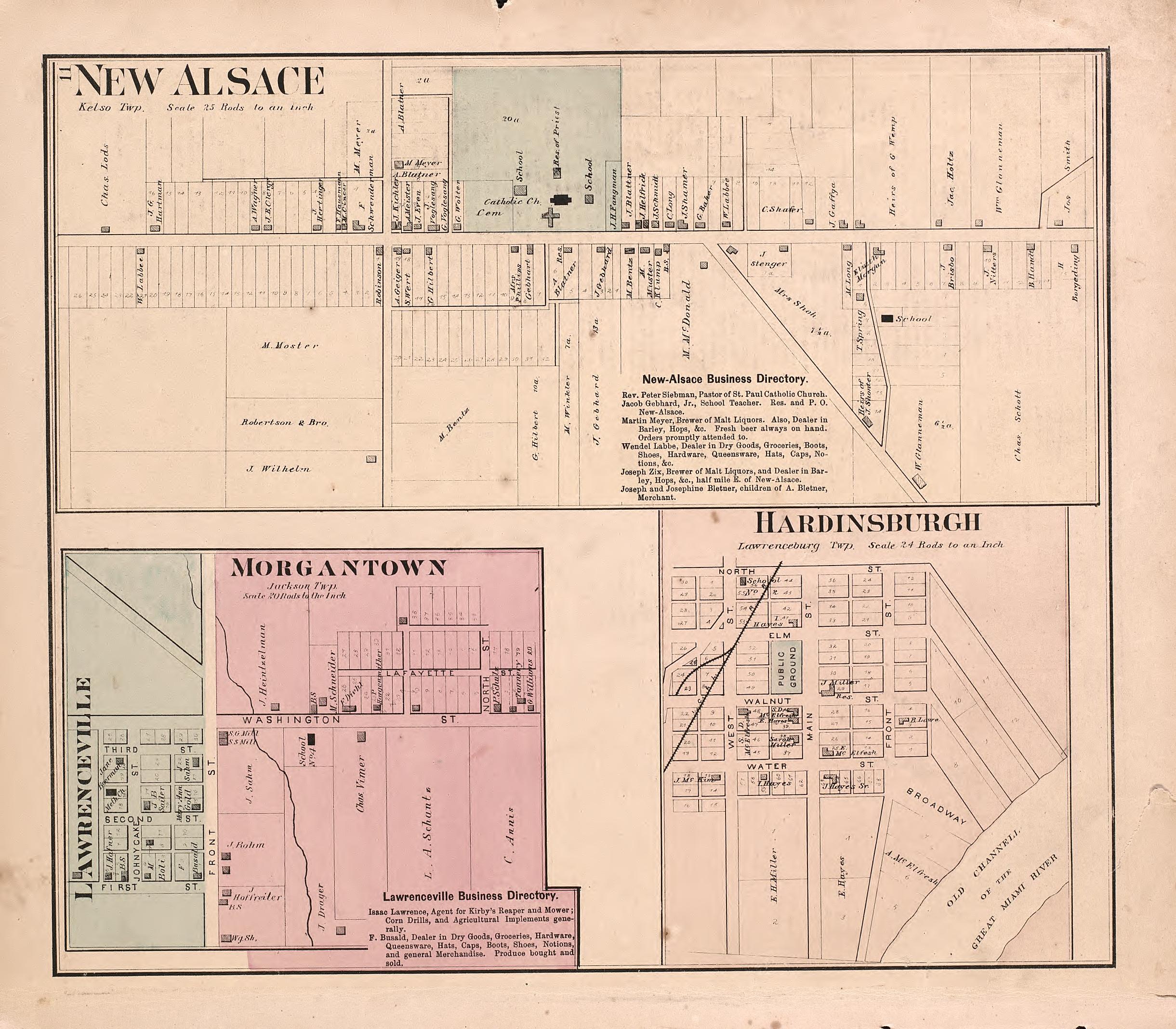 New Alsace, Morgantown, Hardinsburgh from Atlas of Dearborn County, Indiana : to Which Is Added a Map of the State of Indiana, Also an Outline and Rail Road Map of the United States 1875 by Relic Map Company