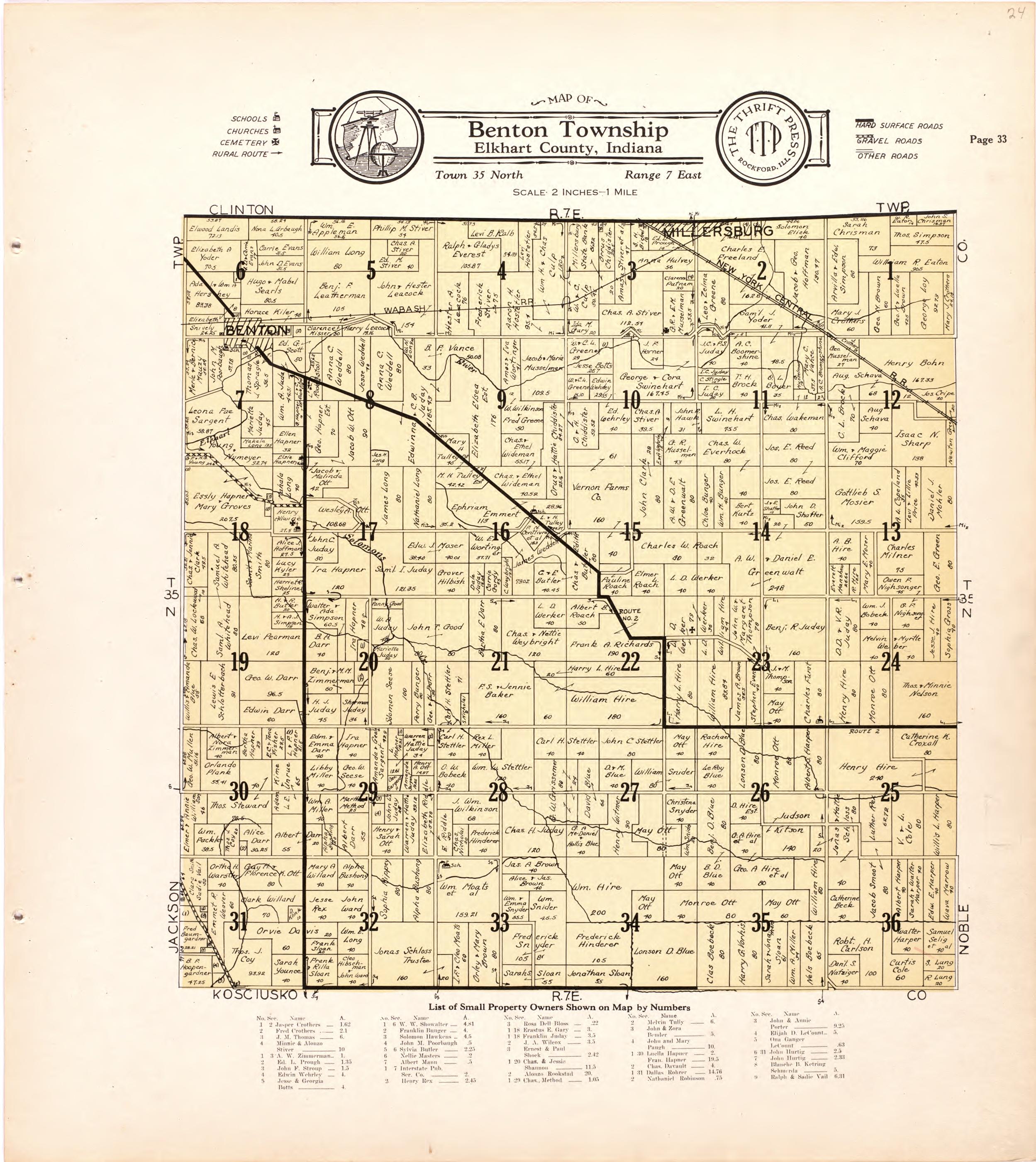Map of Benton Township Elkhart County, Indiana from Atlas and Plat Book of Elkhart County, Indiana : Compiled from Surveys and the Public Records of Elkhart County, Indiana 1929 by Relic Map Company