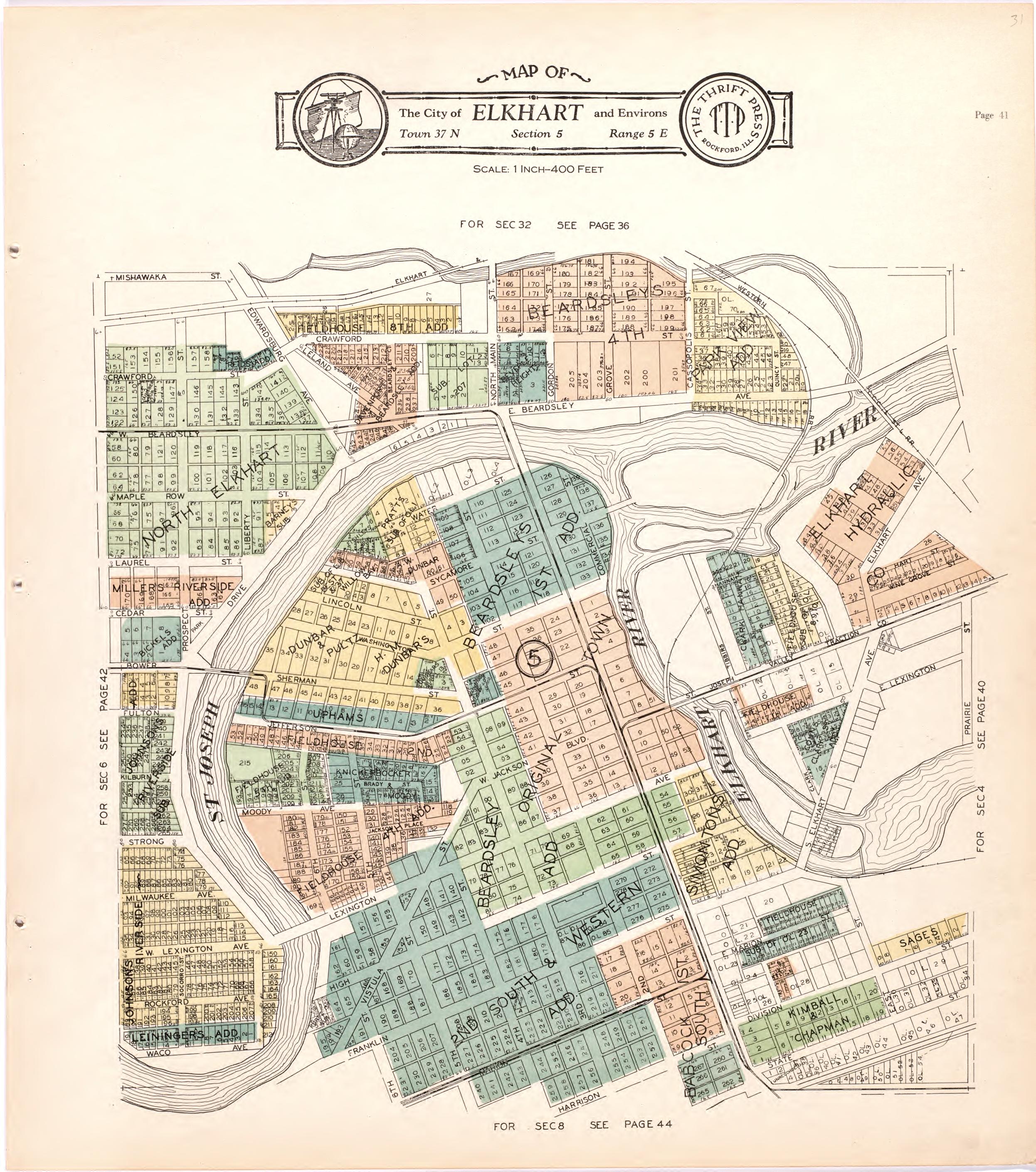 Map of the City of Elkhart & Environs from Atlas and Plat Book of Elkhart County, Indiana : Compiled from Surveys and the Public Records of Elkhart County, Indiana 1929 by Relic Map Company