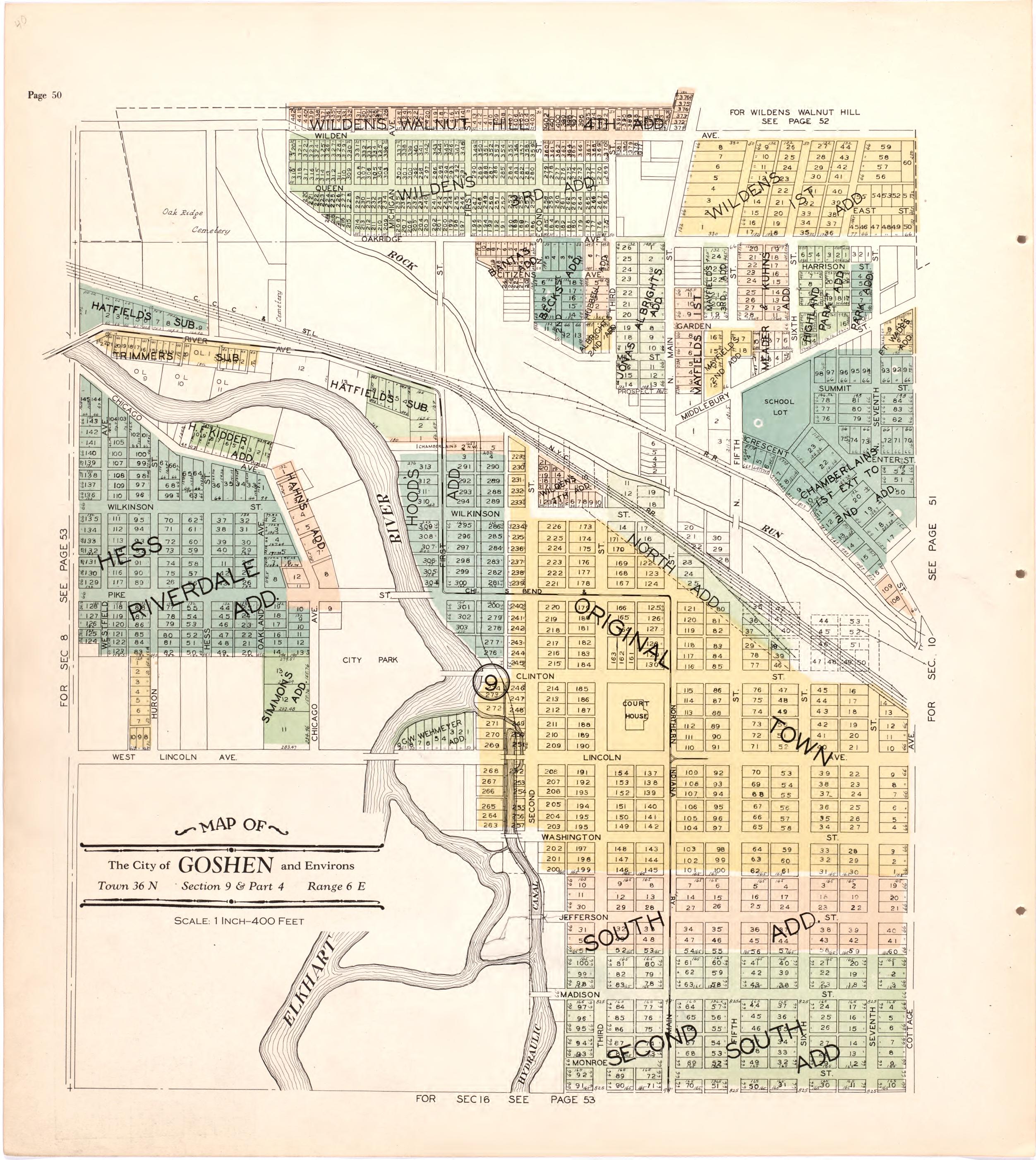 Map of the City of Goshen & Environs from Atlas and Plat Book of Elkhart County, Indiana : Compiled from Surveys and the Public Records of Elkhart County, Indiana 1929 by Relic Map Company