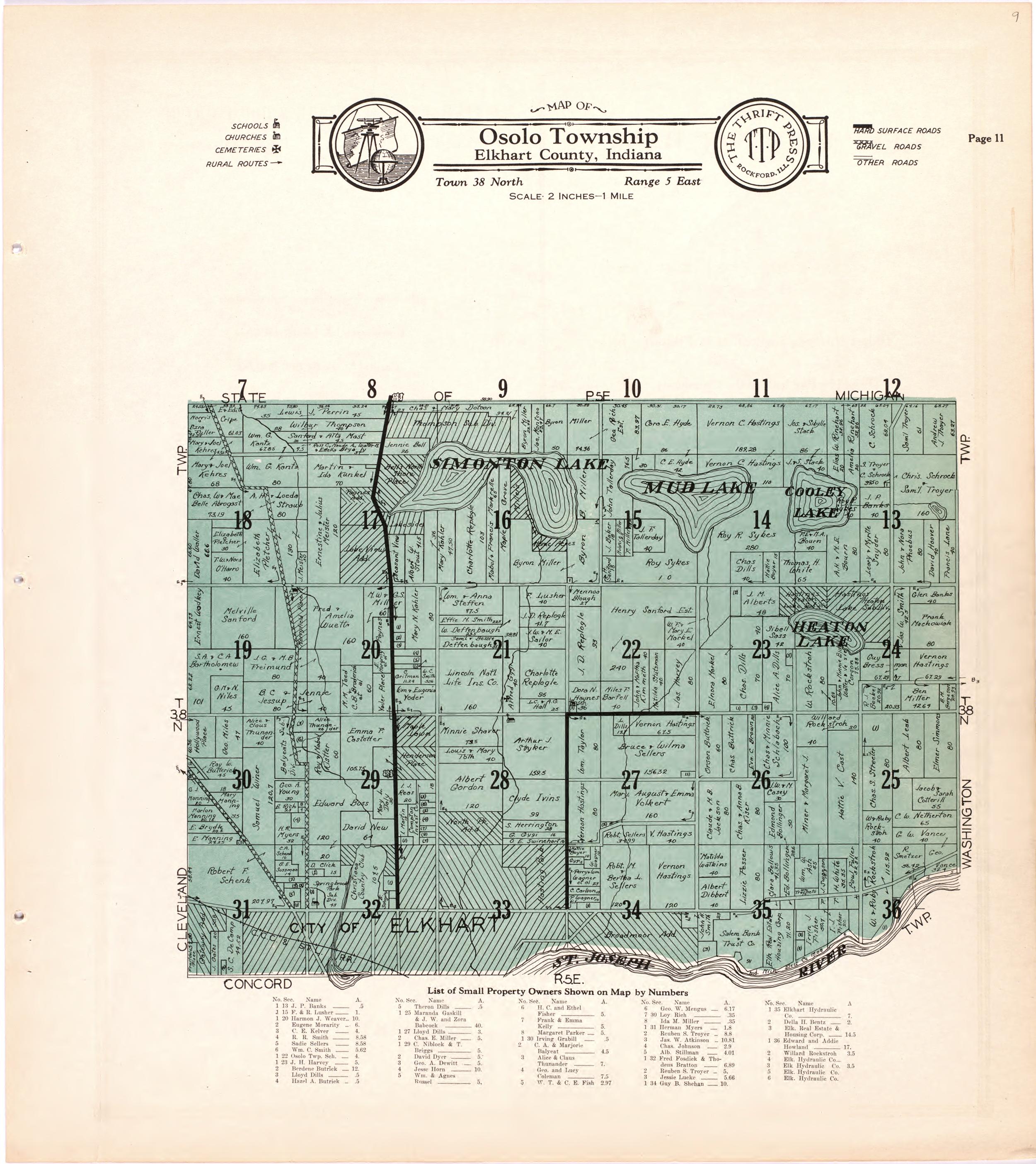 Map of Osolo Township Elkhart County, Indiana from Atlas and Plat Book of Elkhart County, Indiana : Compiled from Surveys and the Public Records of Elkhart County, Indiana 1929 by Relic Map Company