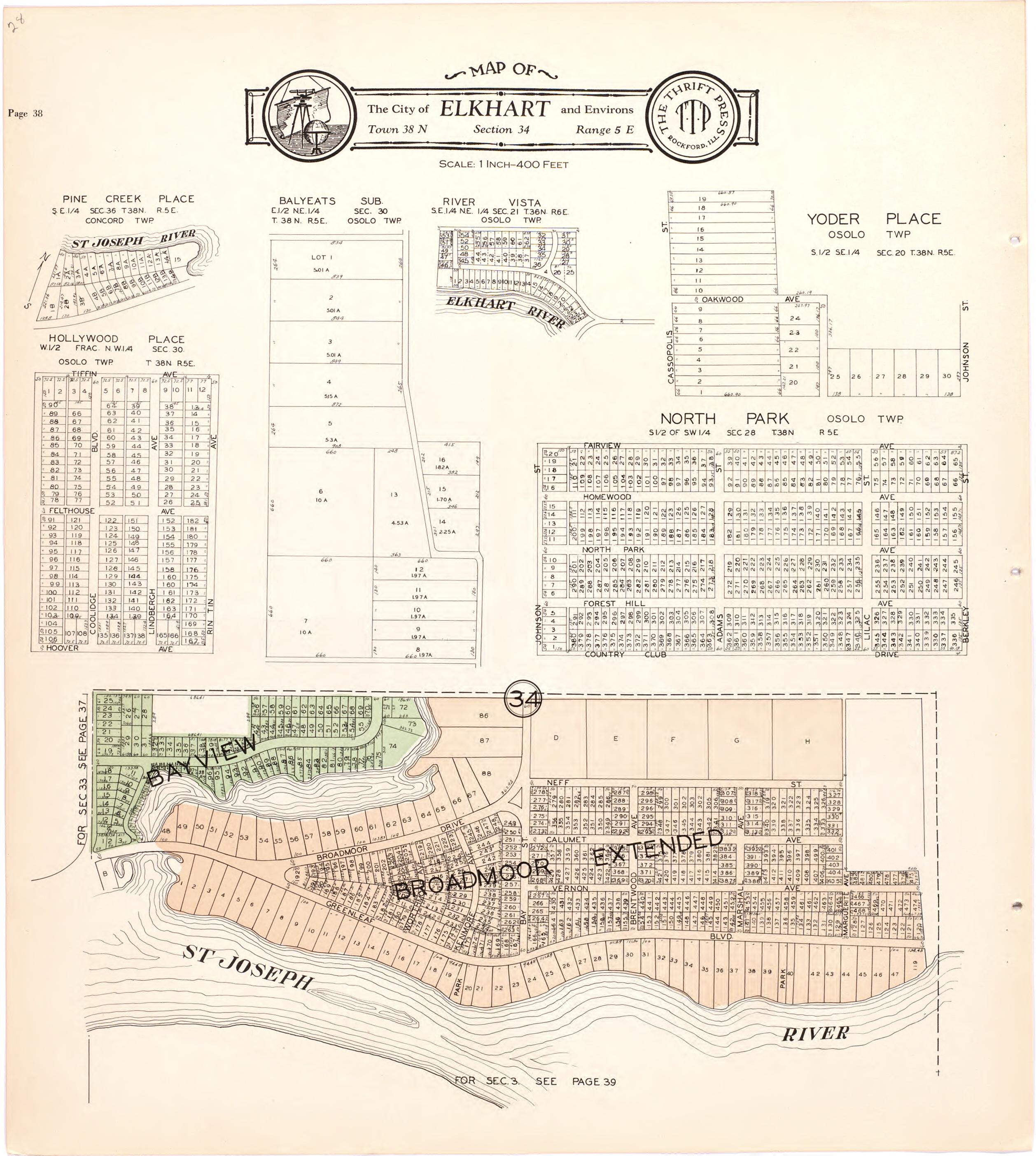 Map of the City of Elkhart & Environs from Atlas and Plat Book of Elkhart County, Indiana : Compiled from Surveys and the Public Records of Elkhart County, Indiana 1929 by Relic Map Company