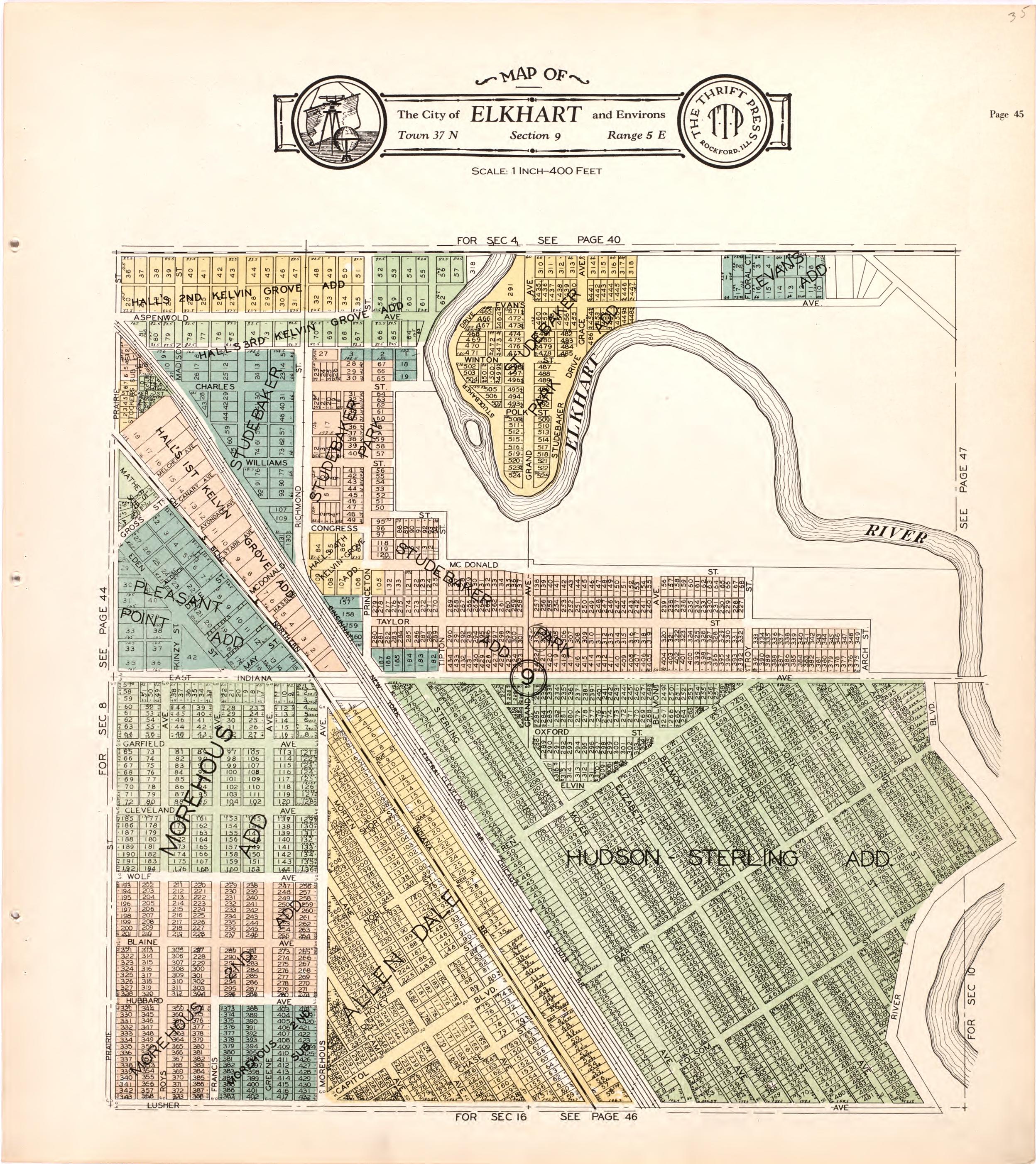 Map of the City of Elkhart & Environs from Atlas and Plat Book of Elkhart County, Indiana : Compiled from Surveys and the Public Records of Elkhart County, Indiana 1929 by Relic Map Company