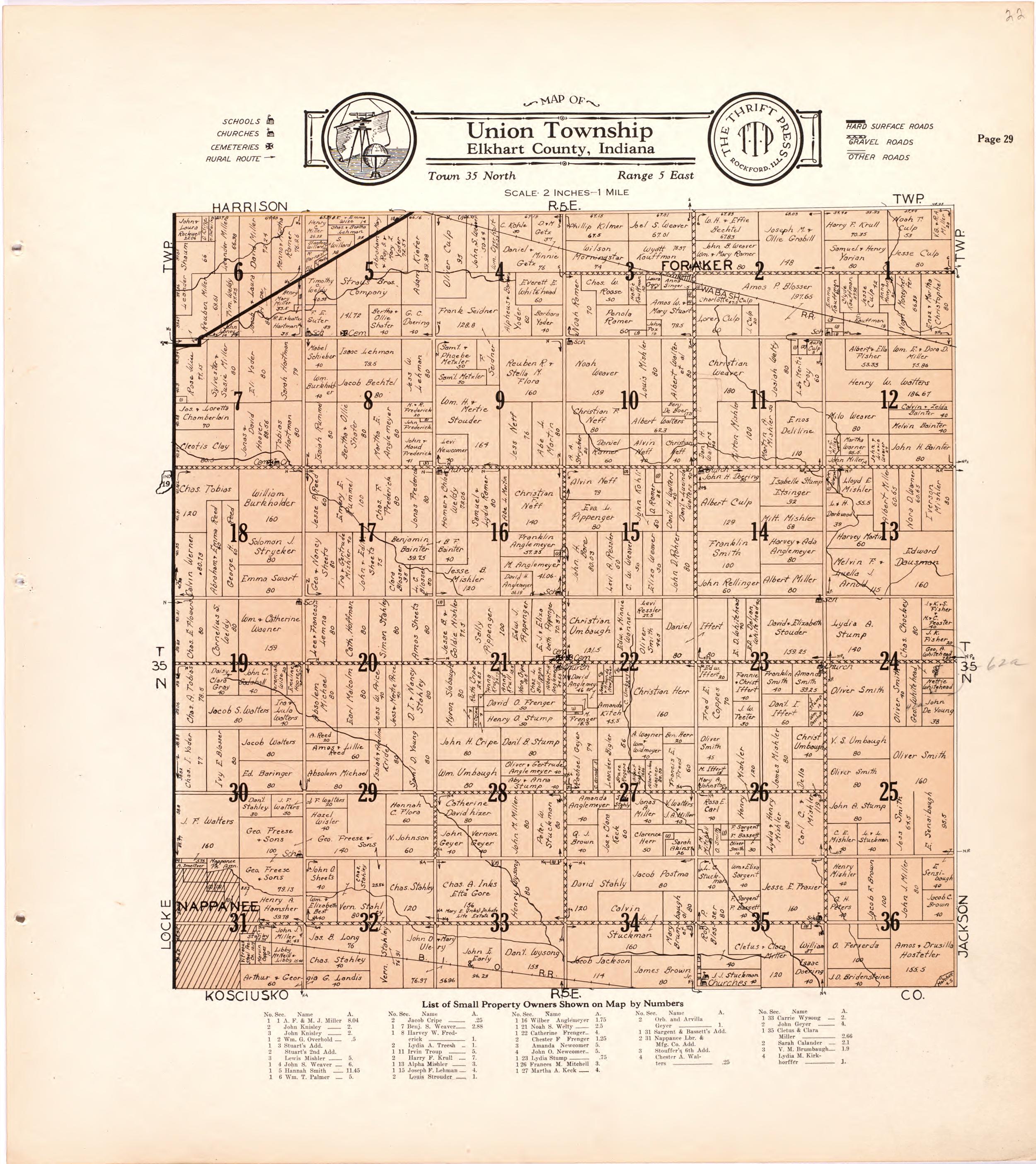 Map of Union Township Elkhart County, Indiana from Atlas and Plat Book of Elkhart County, Indiana : Compiled from Surveys and the Public Records of Elkhart County, Indiana 1929 by Relic Map Company