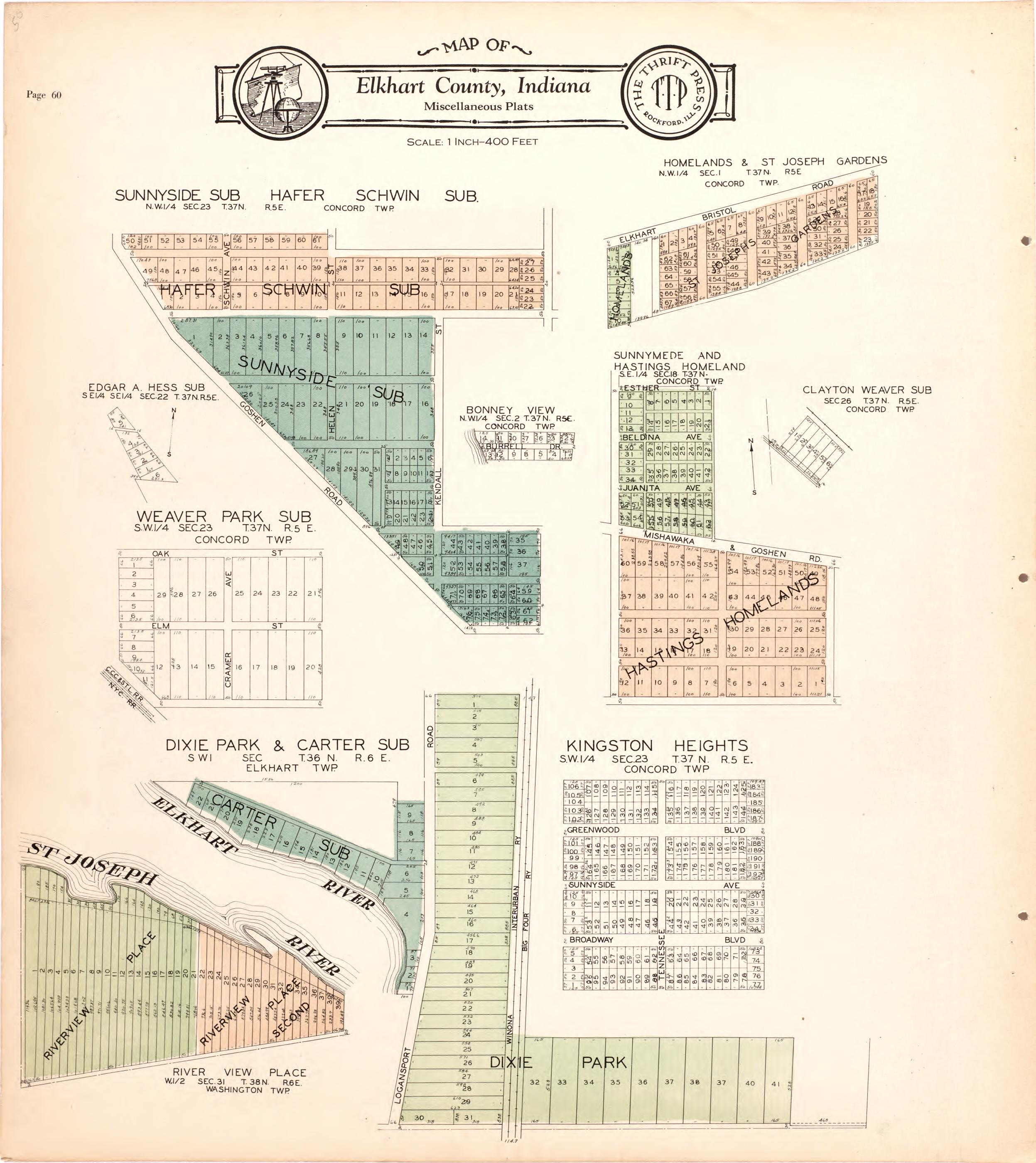 Map of Elkhart County Miscellaneous Plats from Atlas and Plat Book of Elkhart County, Indiana : Compiled from Surveys and the Public Records of Elkhart County, Indiana 1929 by Relic Map Company