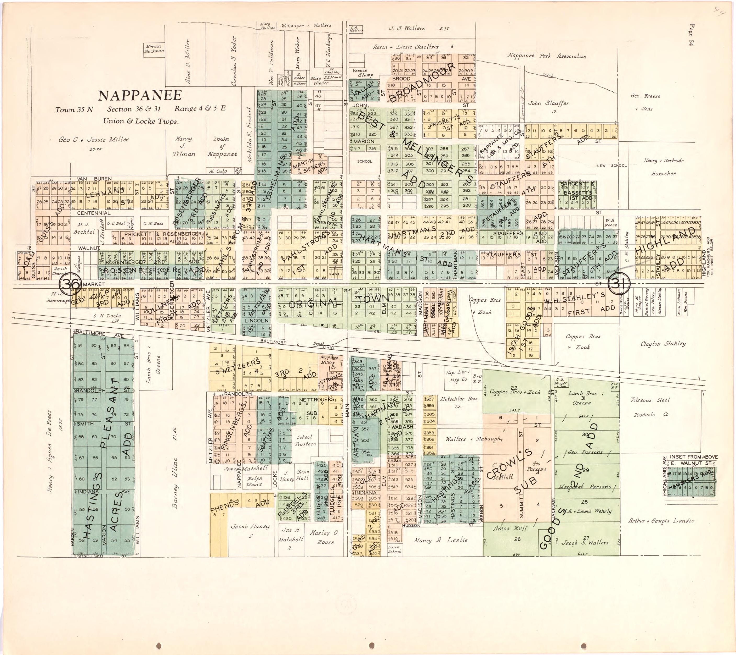 Nappanee from Atlas and Plat Book of Elkhart County, Indiana : Compiled from Surveys and the Public Records of Elkhart County, Indiana 1929 by Relic Map Company