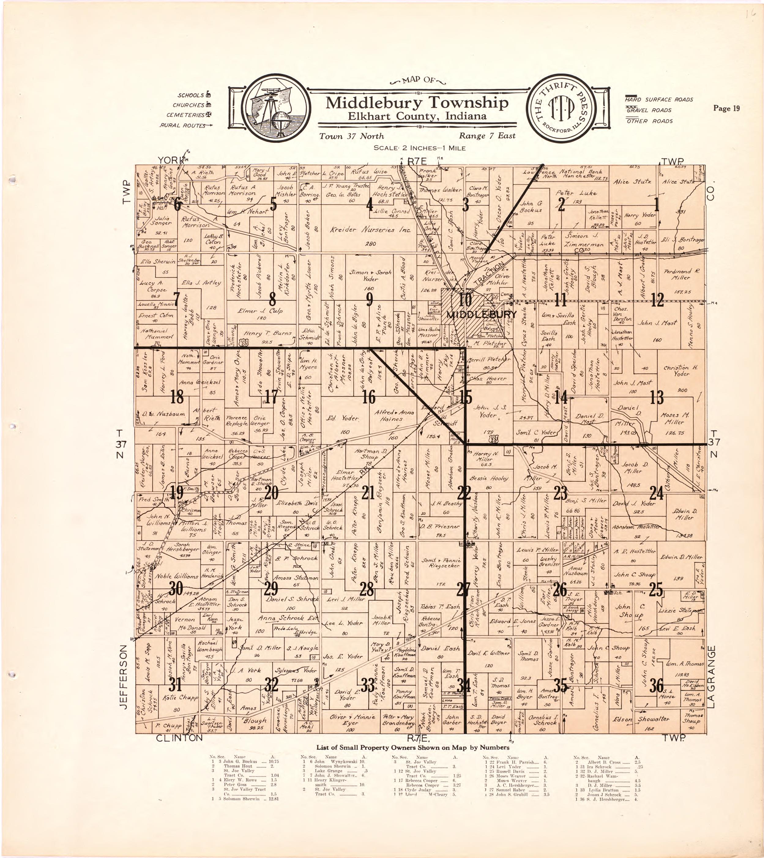 Map of Middleberry Township Elkhart County, Indiana from Atlas and Plat Book of Elkhart County, Indiana : Compiled from Surveys and the Public Records of Elkhart County, Indiana 1929 by Relic Map Company