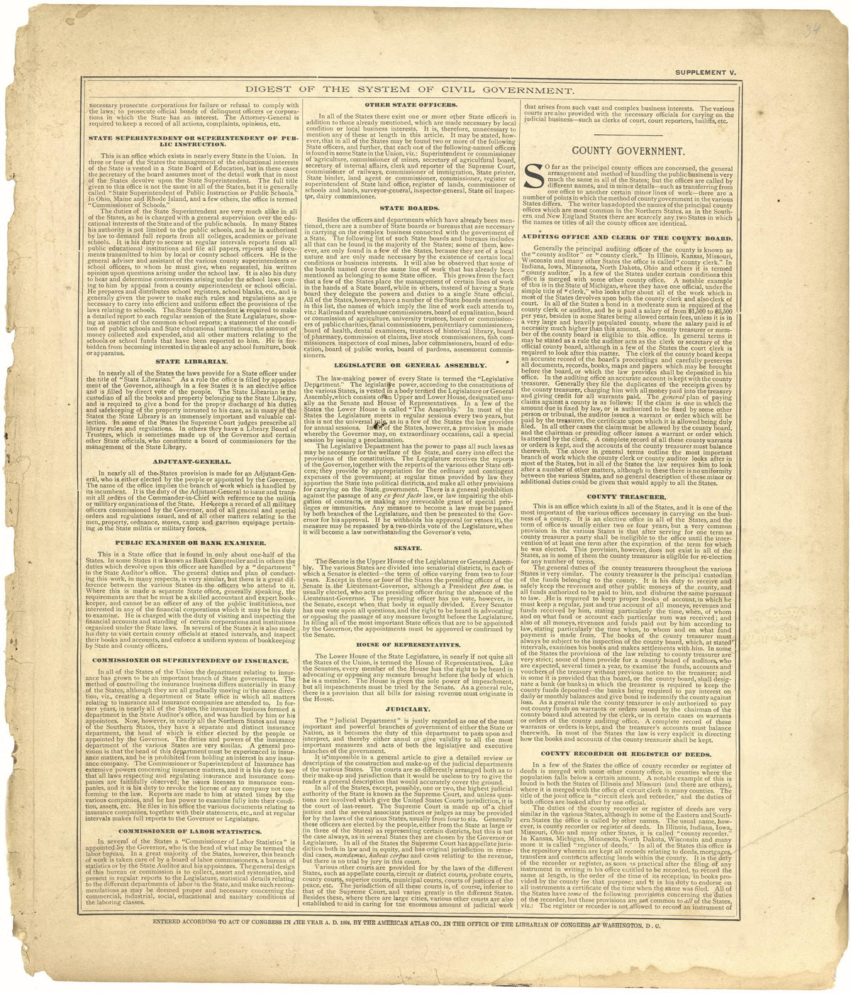 Digest of the System of Civil Government Continued from Plat Book of De Witt County, Illinois 1894 by Relic Map Company