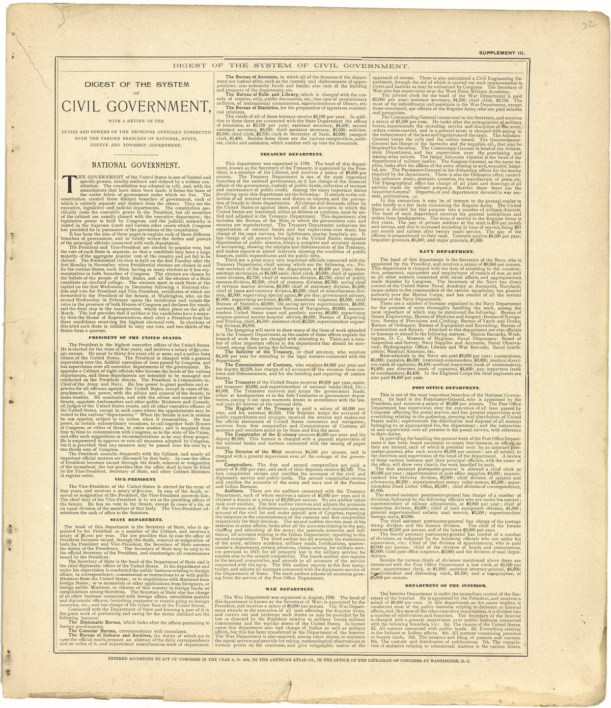 Digest of the System of Civil Government from Plat Book of De Witt County, Illinois 1894 by Relic Map Company