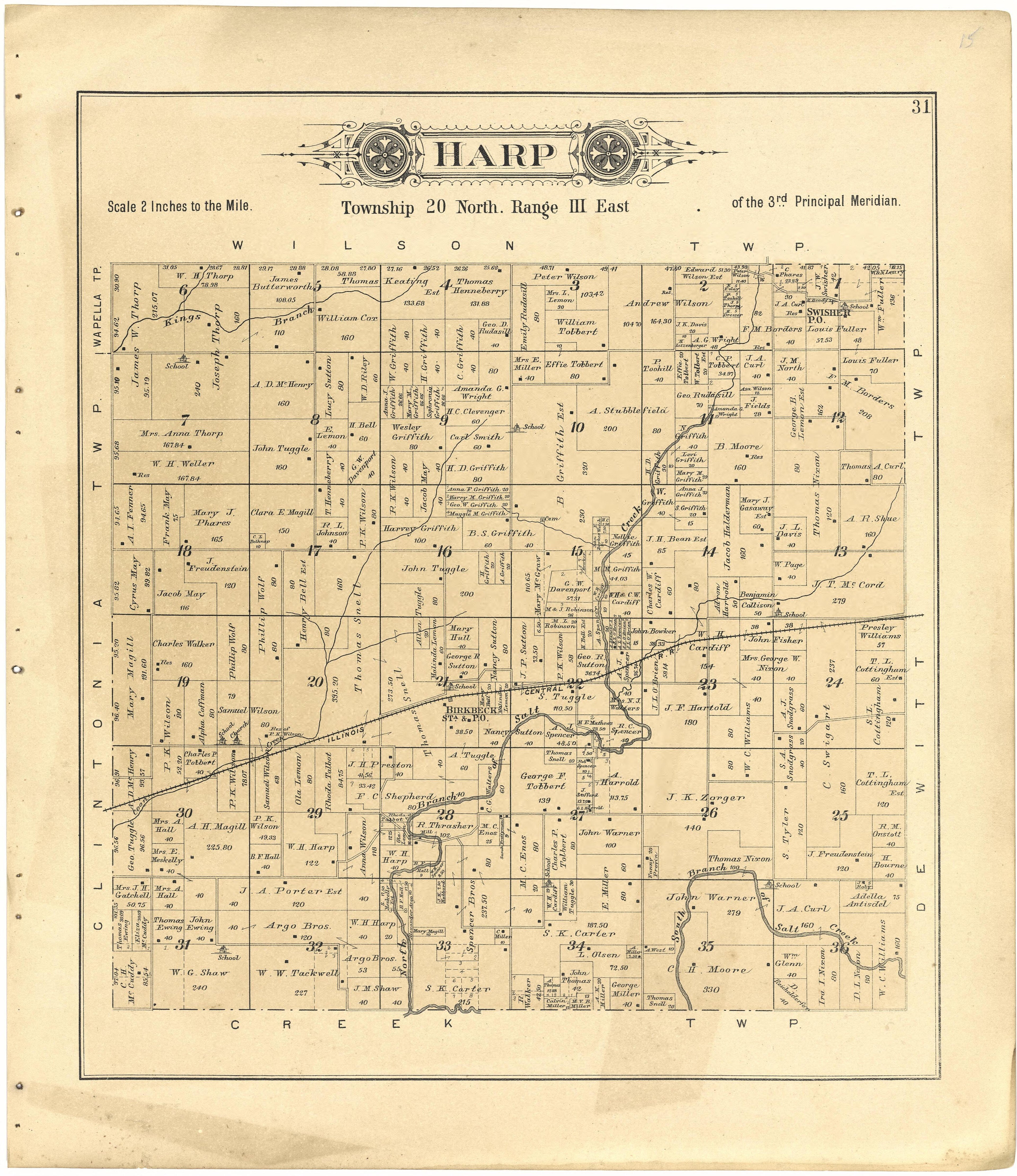 Harp from Plat Book of De Witt County, Illinois 1894 by Relic Map Company