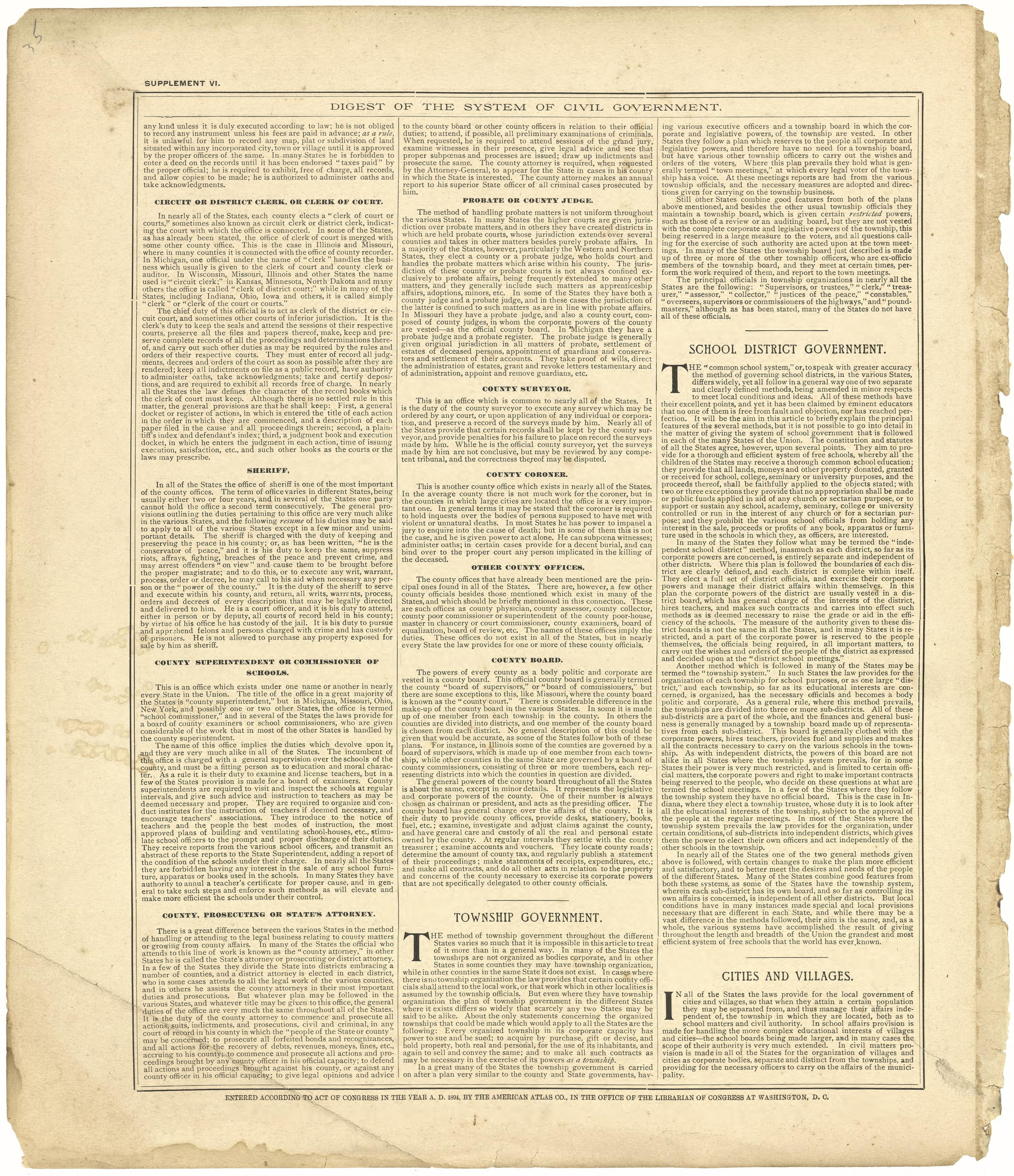 Digest of the System of Civil Government Continued from Plat Book of De Witt County, Illinois 1894 by Relic Map Company