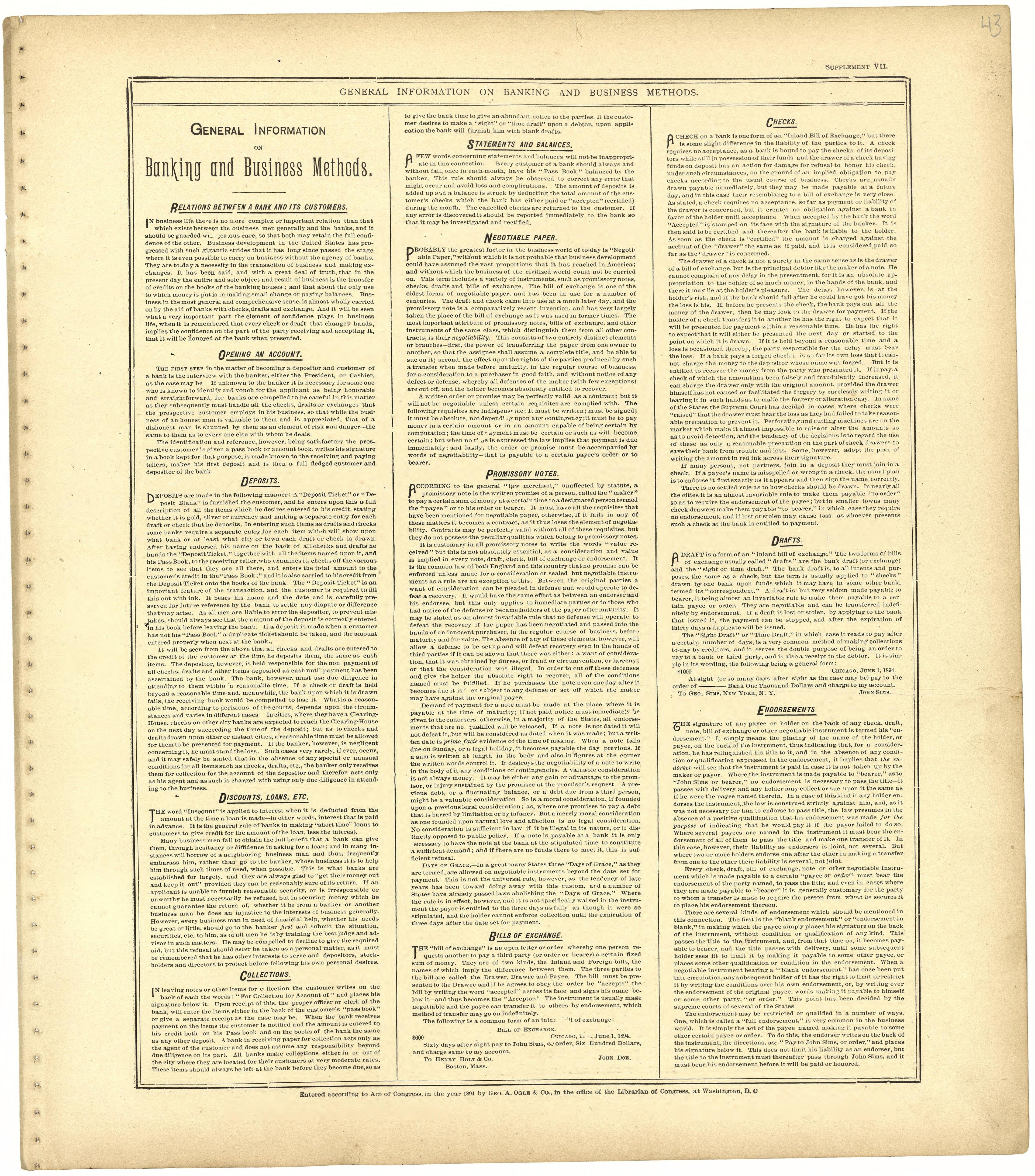 General Information On Banking and Business Methods from Standard Atlas of St. Clair County, Missouri : Including a Plat Book of the Villages, Cities and Townships of the County, Map of the State, United States and World, Patrons Directory, Reference ... by Relic Map Company