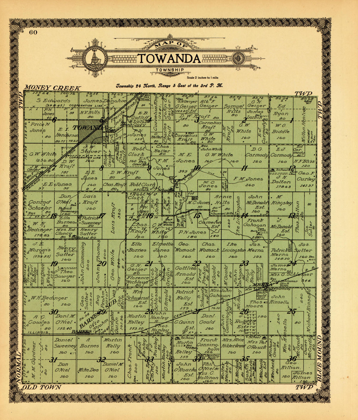Towanda from Standard Atlas of McLean County, Illinois, Including a Plat Book of the Villages, Cities and Townships of the County 1914 by Relic Map Company