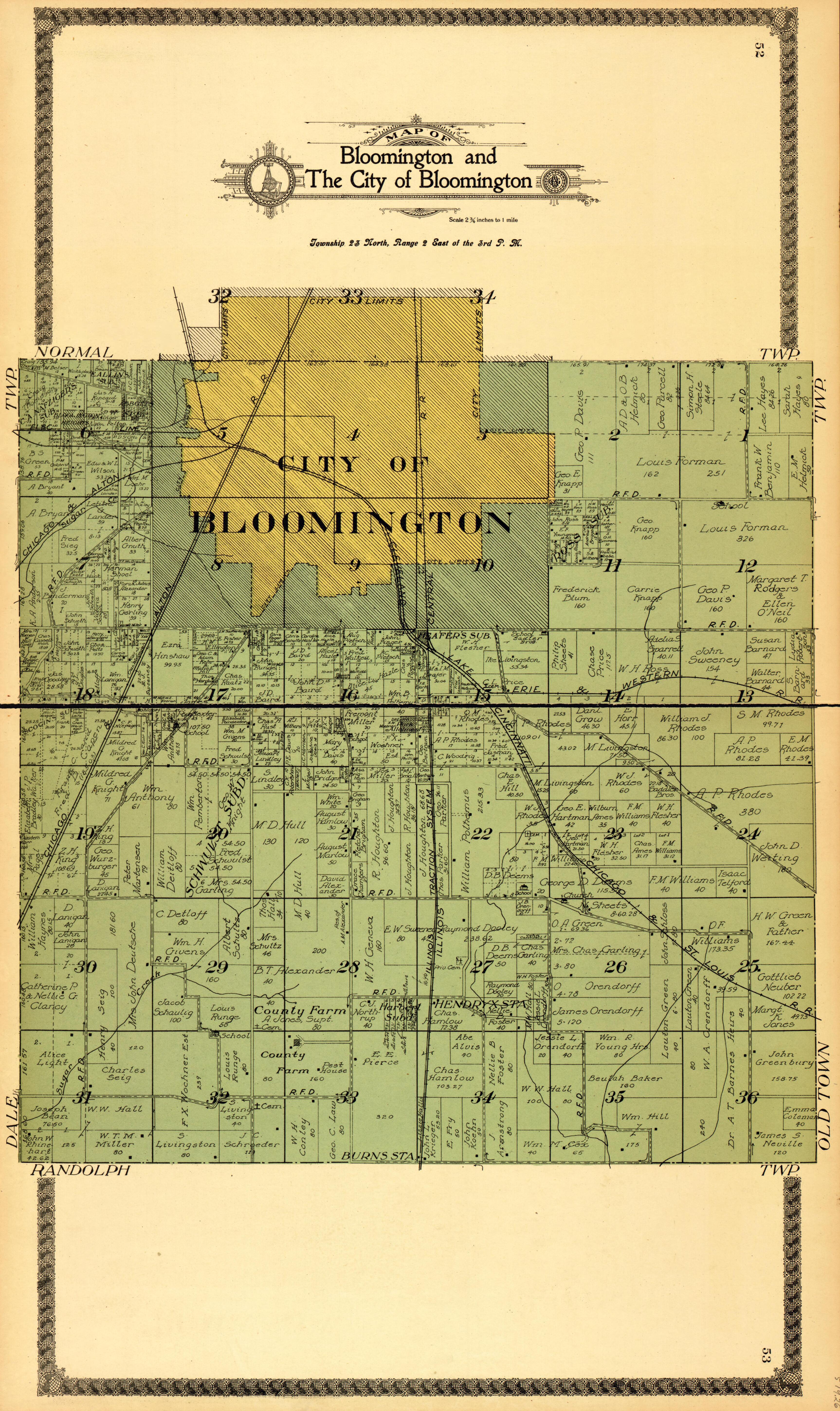 Bloomington from Standard Atlas of McLean County, Illinois, Including a Plat Book of the Villages, Cities and Townships of the County 1914 by Relic Map Company