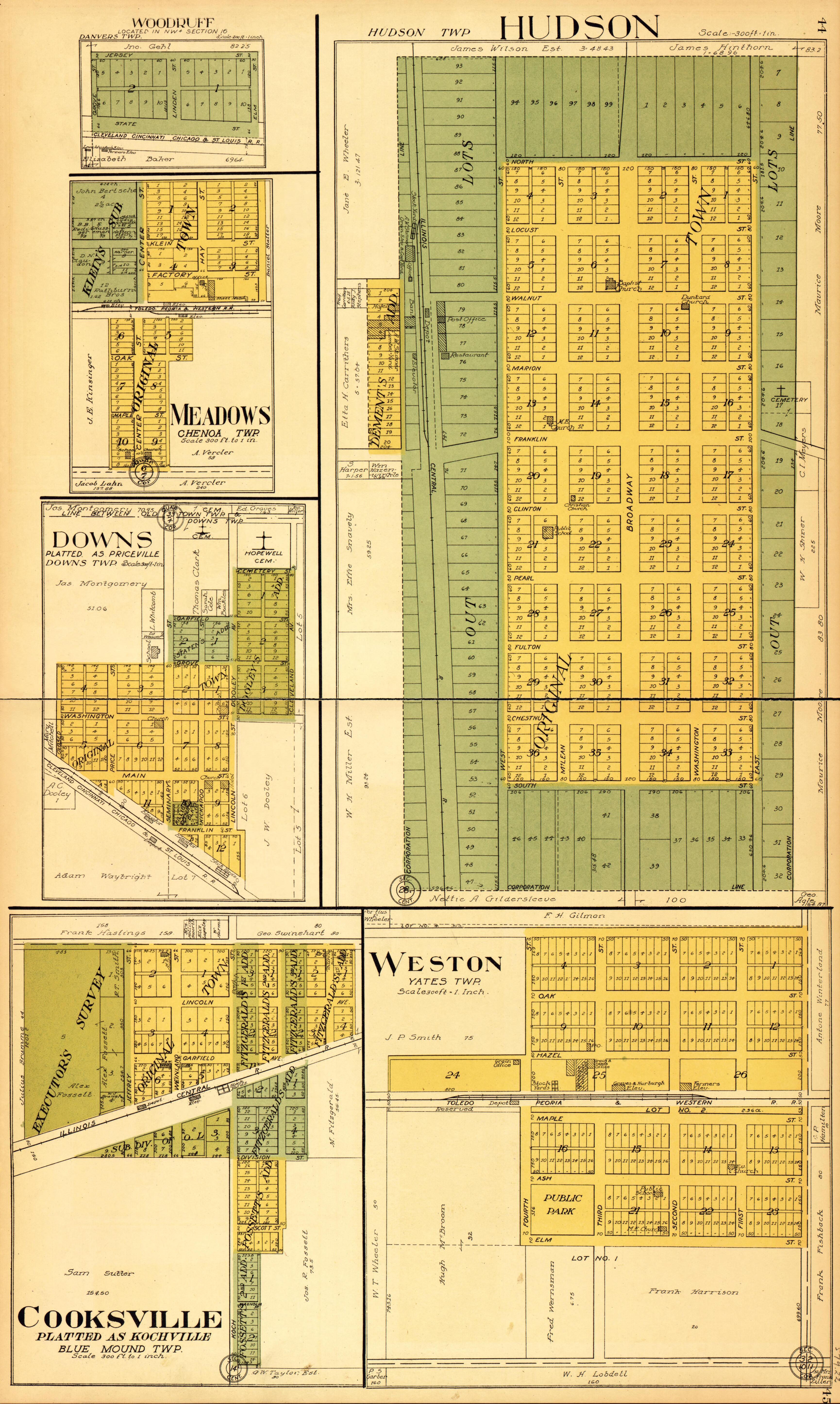 Hudson, Weston, Cooksville, Downs, Meadows from Standard Atlas of McLean County, Illinois, Including a Plat Book of the Villages, Cities and Townships of the County 1914 by Relic Map Company