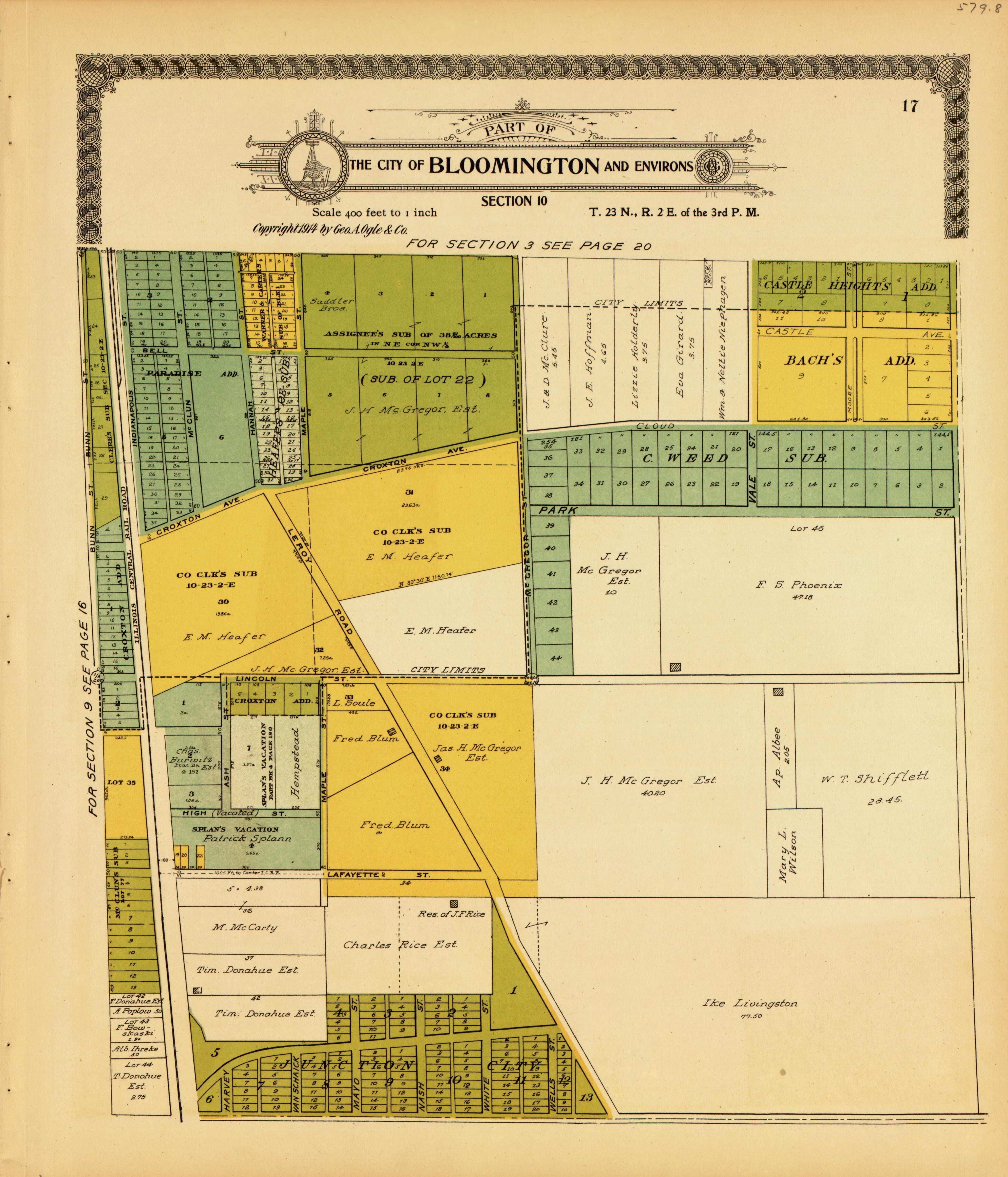 Bloomington and Environs: Section 10 from Standard Atlas of McLean County, Illinois, Including a Plat Book of the Villages, Cities and Townships of the County 1914 by Relic Map Company
