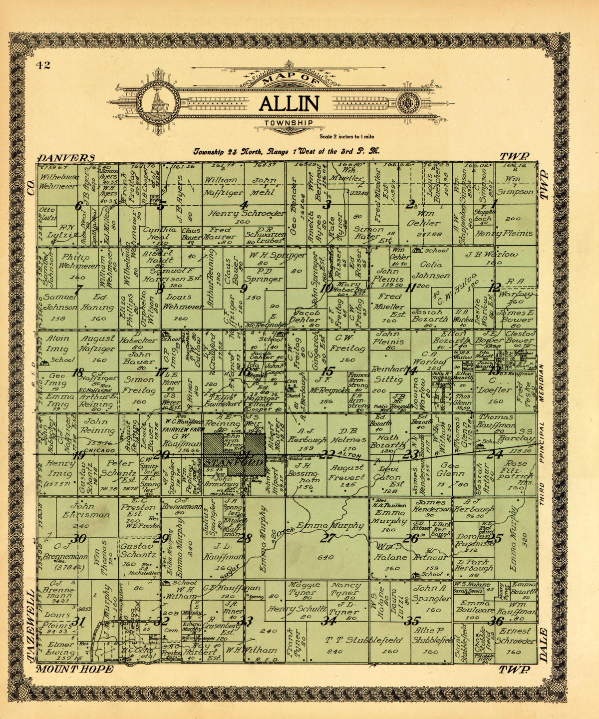 Allin from Standard Atlas of McLean County, Illinois, Including a Plat Book of the Villages, Cities and Townships of the County 1914 by Relic Map Company
