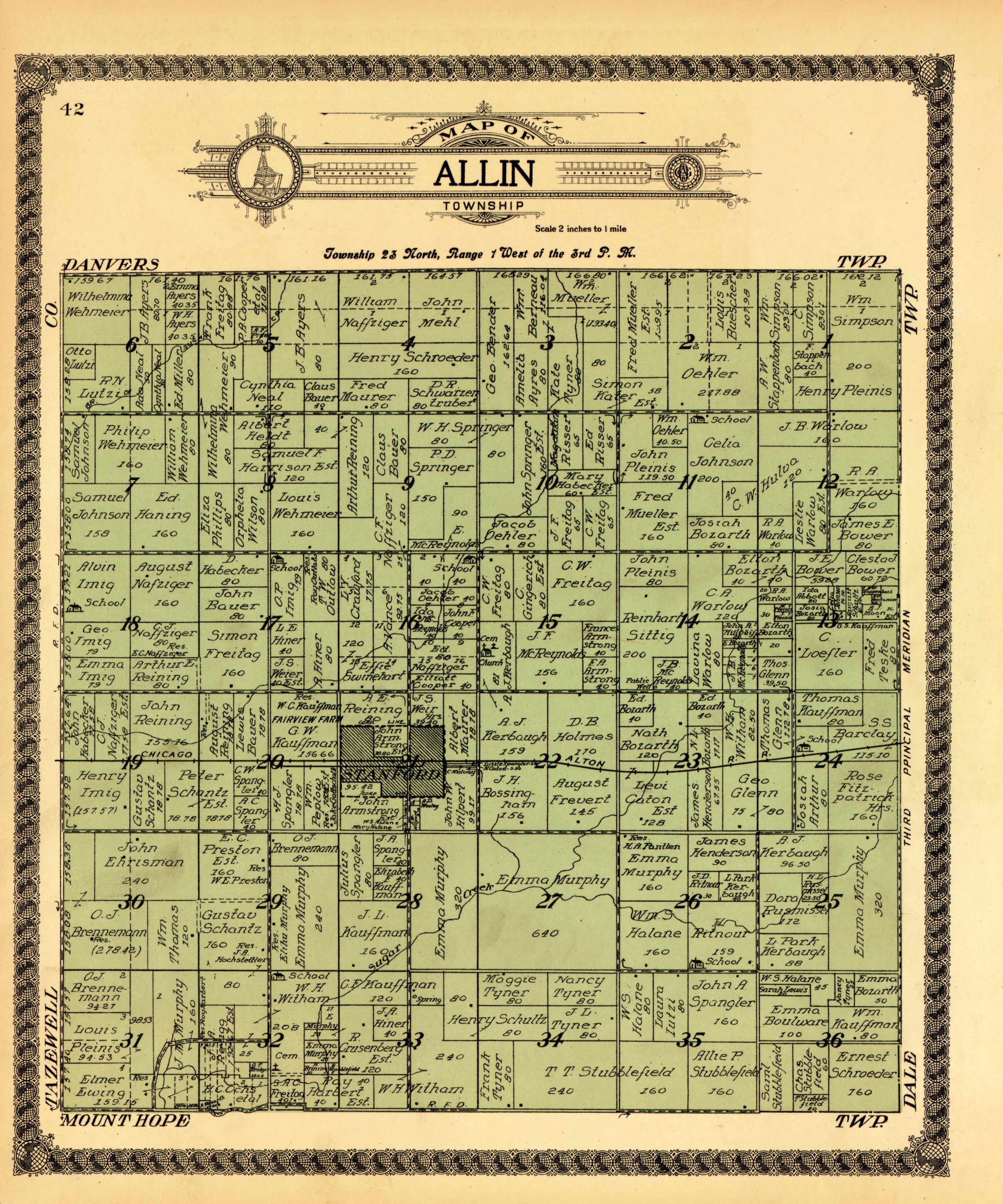 Allin from Standard Atlas of McLean County, Illinois, Including a Plat Book of the Villages, Cities and Townships of the County 1914 by Relic Map Company