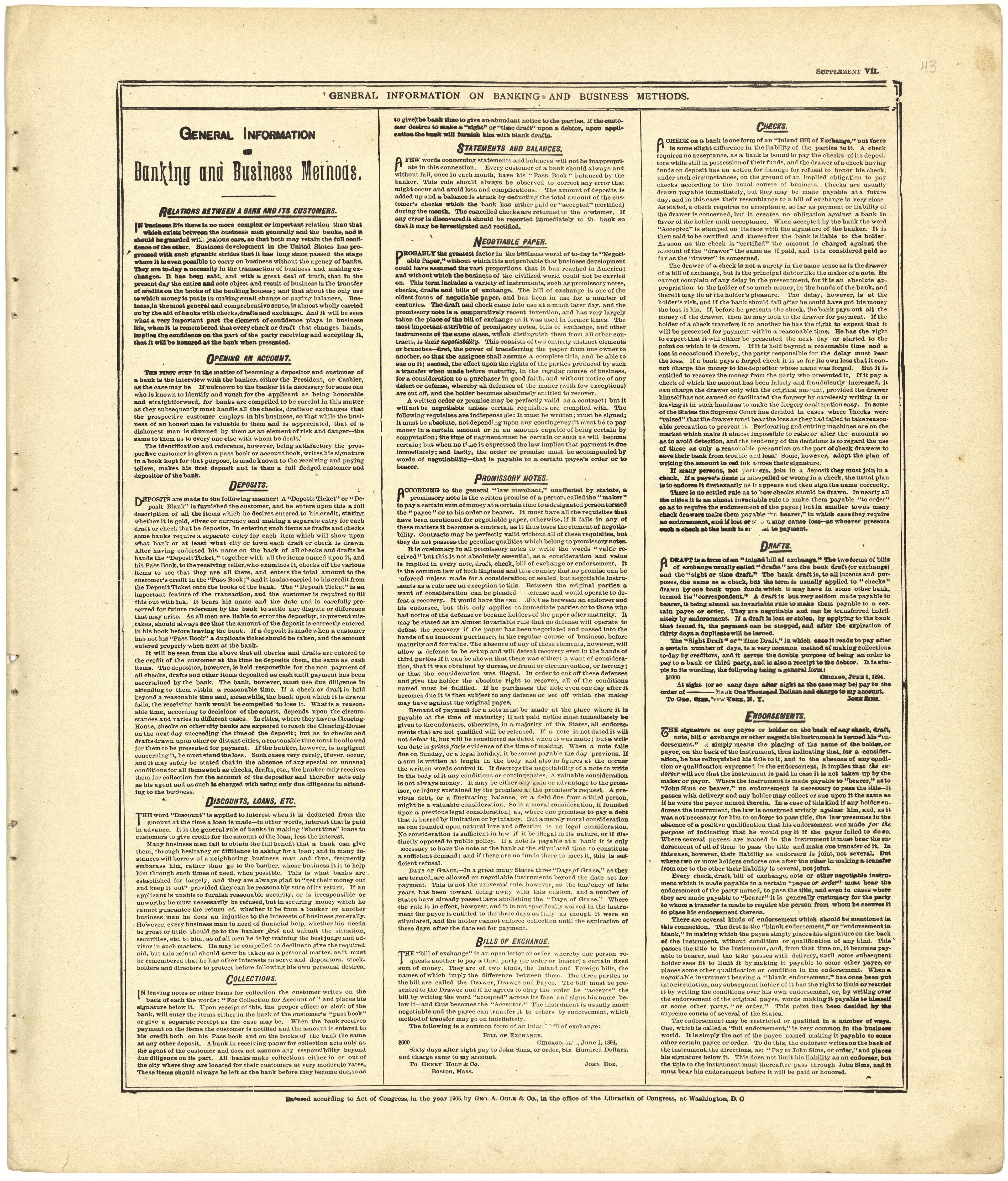 General Information On Banking and Business Methods from Standard Atlas of Cedar County, Missouri : Including a Plat Book of the Villages, Cities and Townships of the County, Map of the State, United States and World, Patrons Directory, Reference Busi... by Relic Map Company