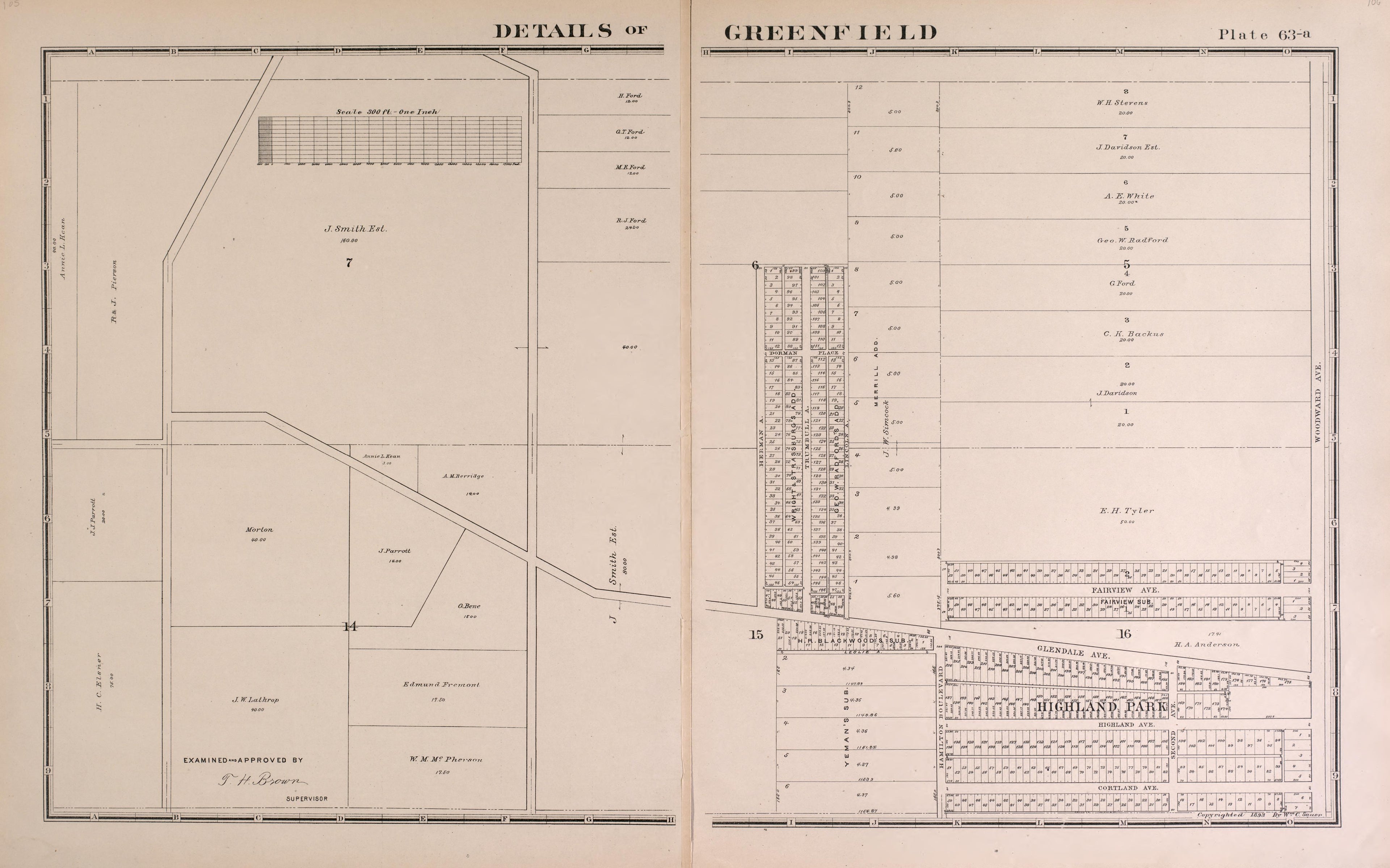 Details of Greenfield - 1 from Detailed Official Atlas of Wayne County, Michigan : Containing General Maps of Wayne County and City of Detroit, General Township Maps ... : Also Detail Plats of All Recorded Subdivisions and Additions … 1893 by Relic Map Company